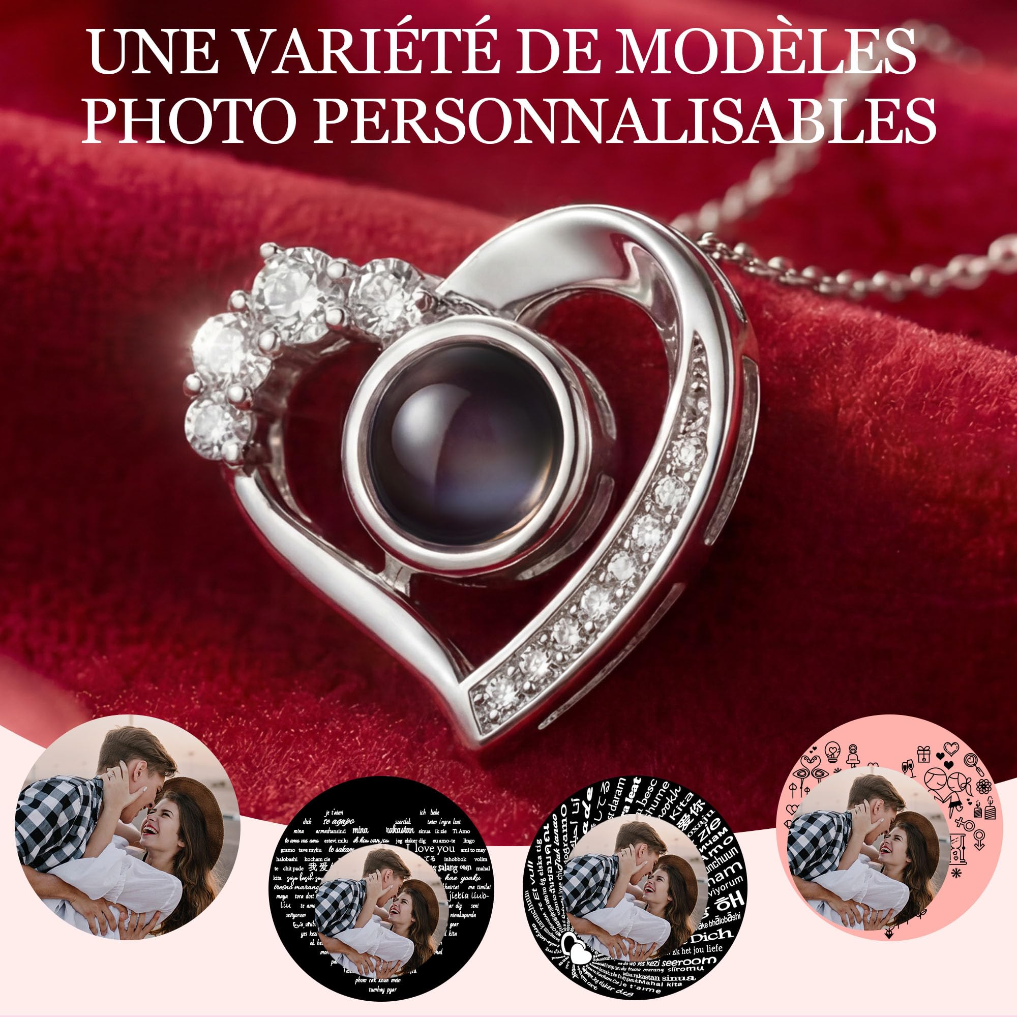 Easycosy Collier Personnalisé Photo Projection -Cadeau Maman De Fête des Mères - Bijoux à Pendentif Cœur Avec Image à L'Intérieur-Cadeau Femme Mamie épouse Fête des Mères Disponible En Argent 925