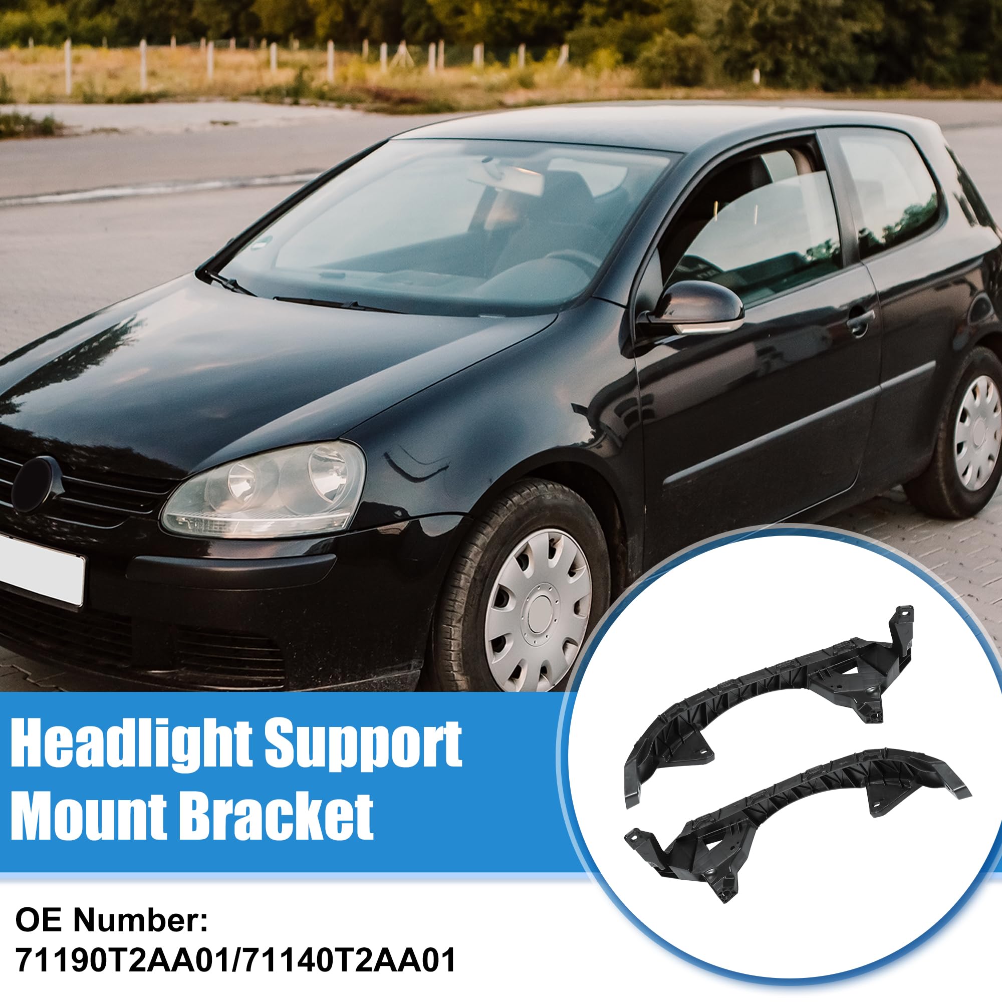 Pair Of Front Headlight Bumper Bracket Mounts For 2013-2017 Honda Accord Sedan - Black ABS Plastic, Replaces 71193T2AA01