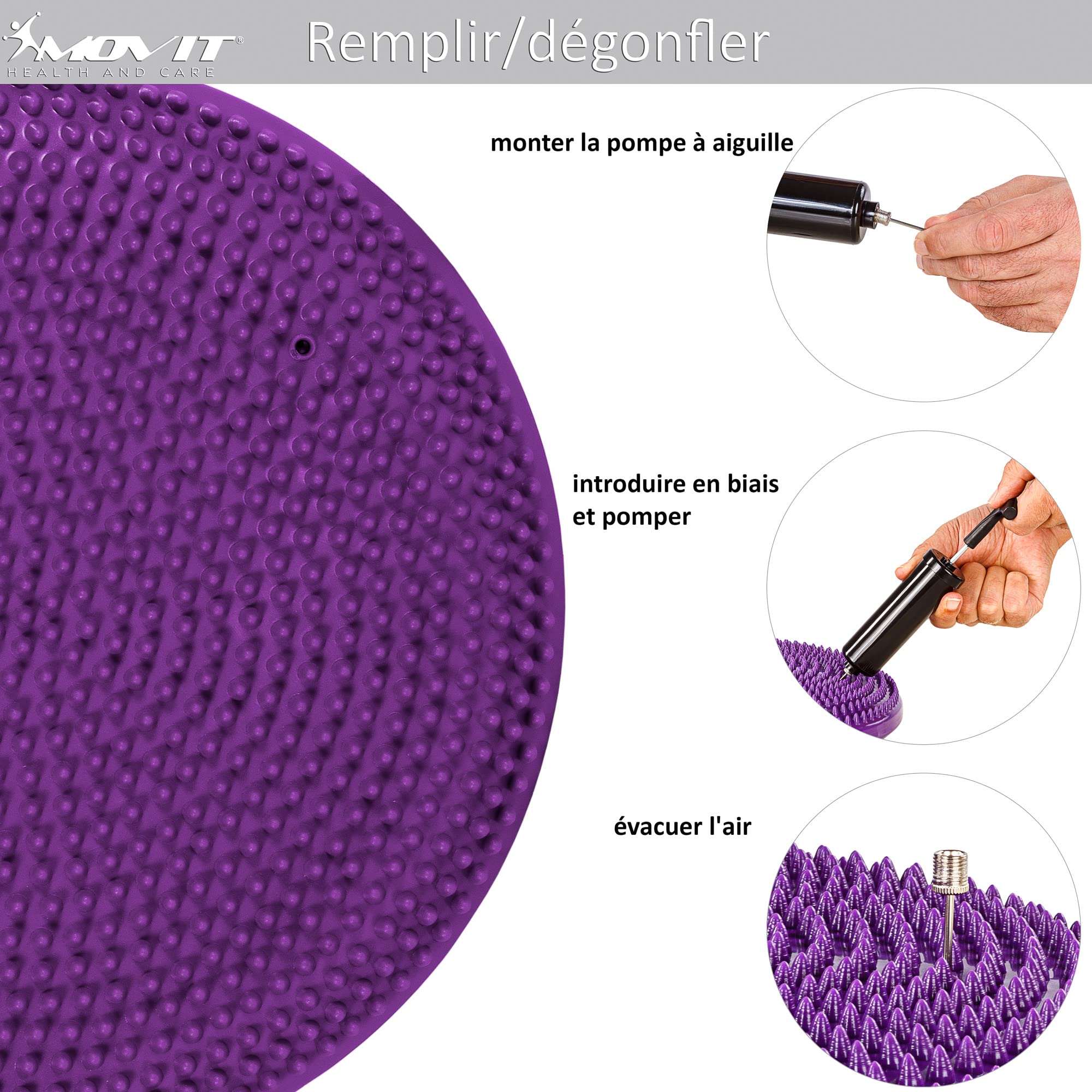 MOVIT Coussin d'assise à Balle Dynamic Seat avec Pompe, 33 cm ou 38 cm, Choix de Couleur, Coussin d'air à Picots Coussin d'équilibre