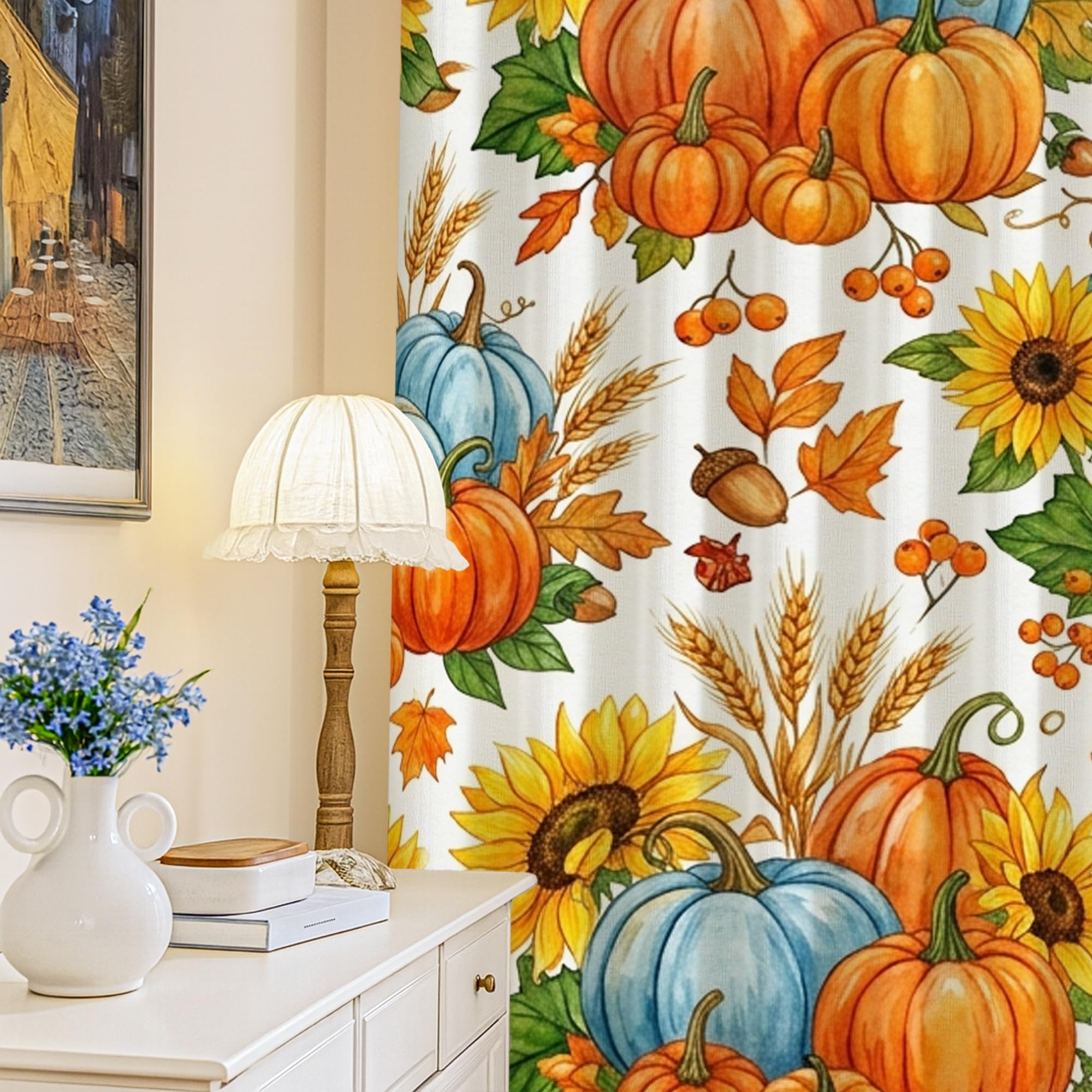 Rideaux occultants citrouilles lavables pour isolation thermique de chambre à coucher