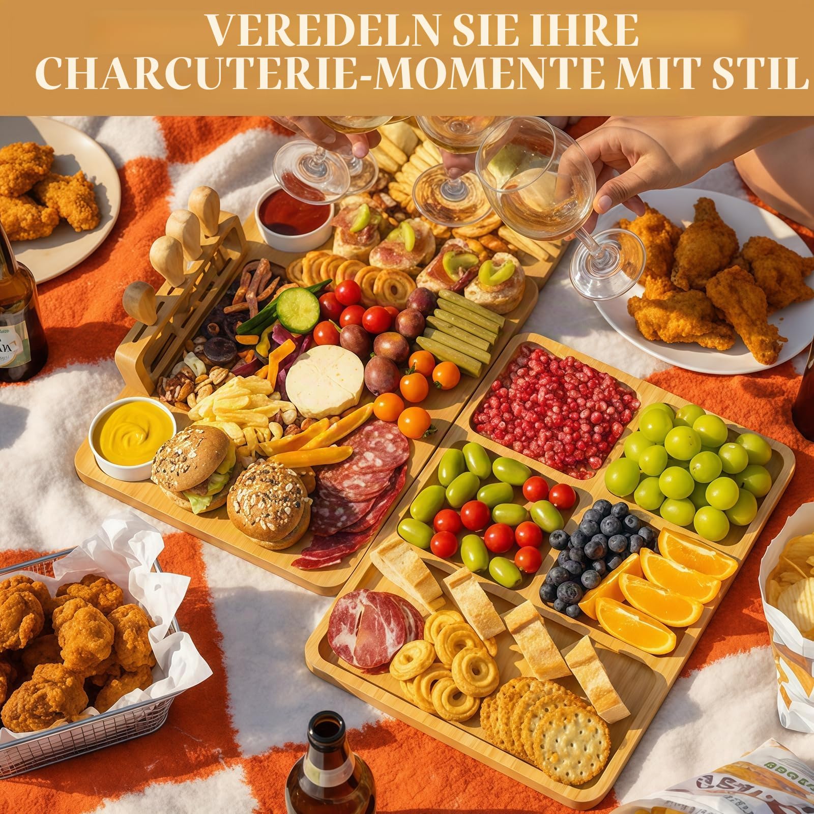 Bambus Charcuterie Board Set 40x30x2 cm Käsebrett mit Messern