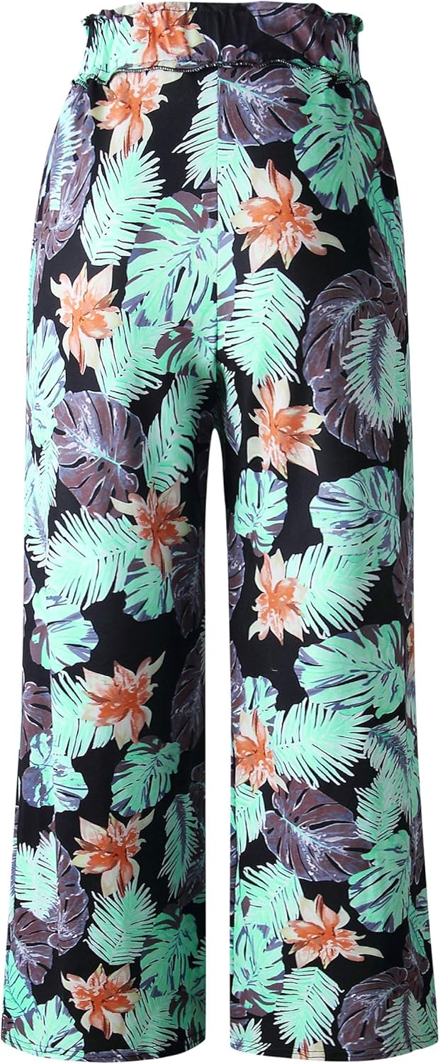 ECOWISH Wide Leg Pants for Women Summer 2026 Palazzo Tropical Floral Casual High Waist Flared Trousers with Pockets - Image 6
