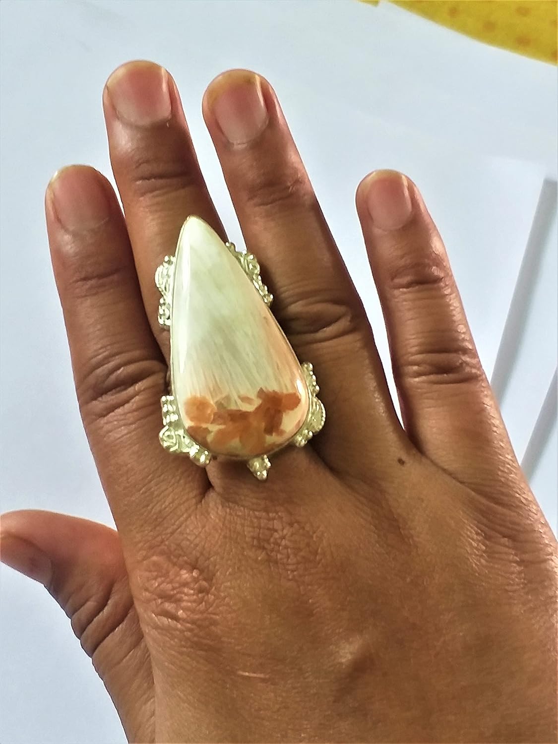 K2 Jasper Ring, Jasper Silver Plated Ring, Handcrafted Ring, White Gemstone Ring, Boho Hippie Ring, Promise Ring, Artisan Designer Ring, Jasper Ring, Pear Stone Ring, Women Ring, Artisan Ring
