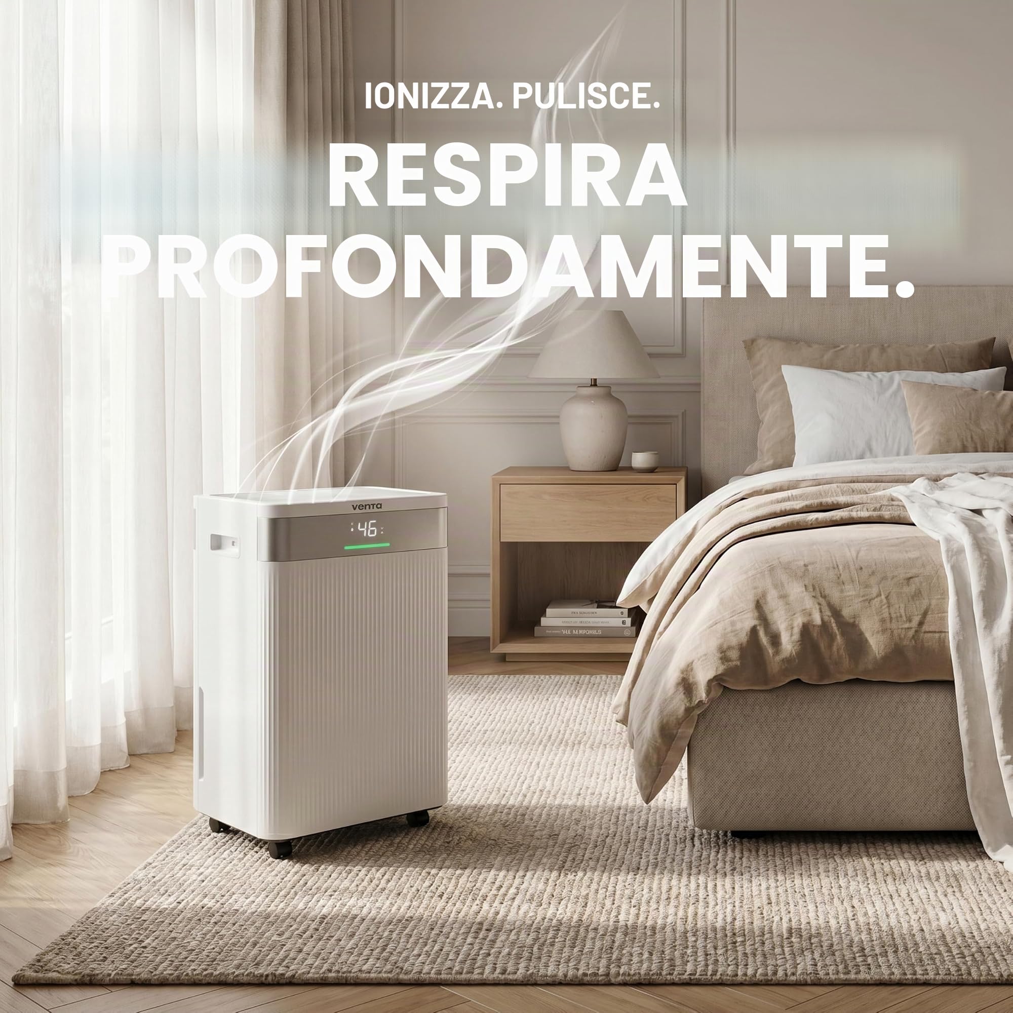 Venta AD100 - Deumidificatore con funzione ionizzatore, 20 l/giorno, serbatoio da 4,5 l, per ambienti fino a 40 m²/100 m³, controllo automatico dell'umidità, modalità lavanderia, R290