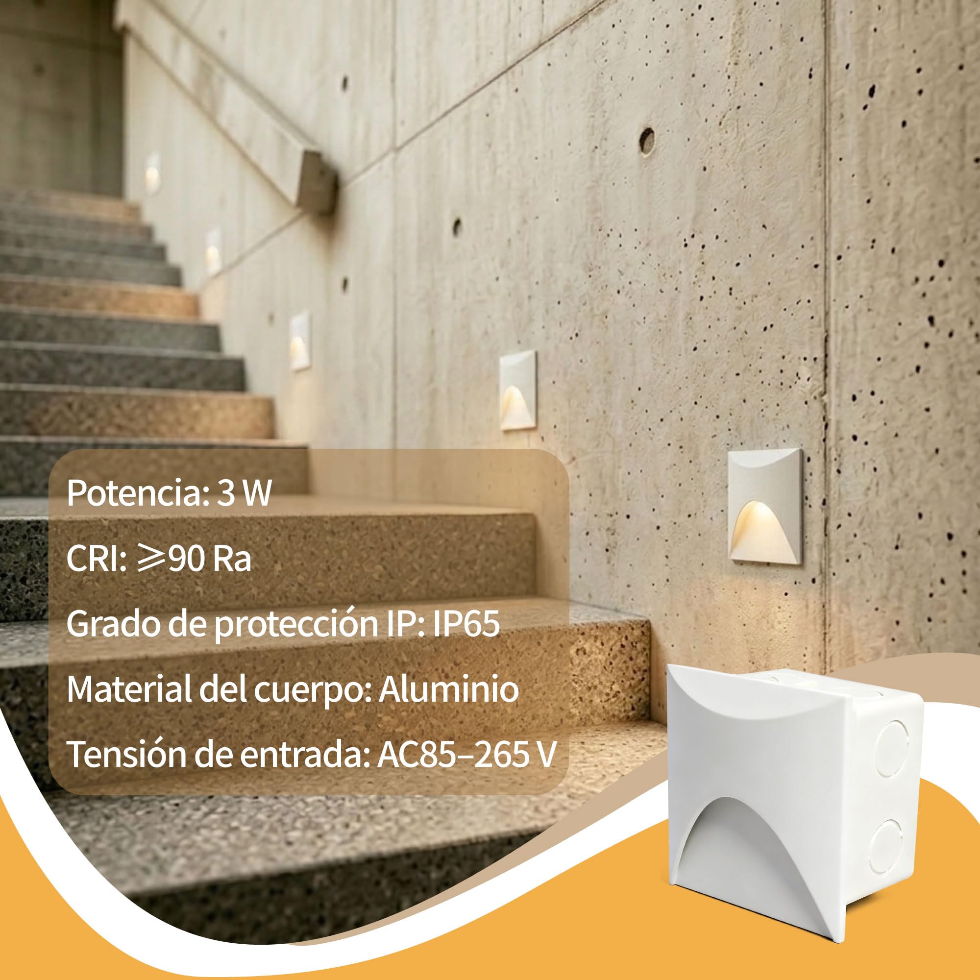 Foco Luz LED Escalera Aplique Empotrable 1W 220V Blanco Cálido 3000K 4uds