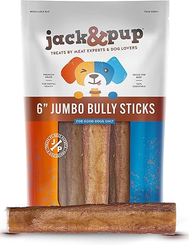 Jack&Pup - Golosinas masticables prémium de 6 pulgadas sin olor, paquete de 12 unidades, tamaño jumbo, golosinas masticables naturales gourmet de 6