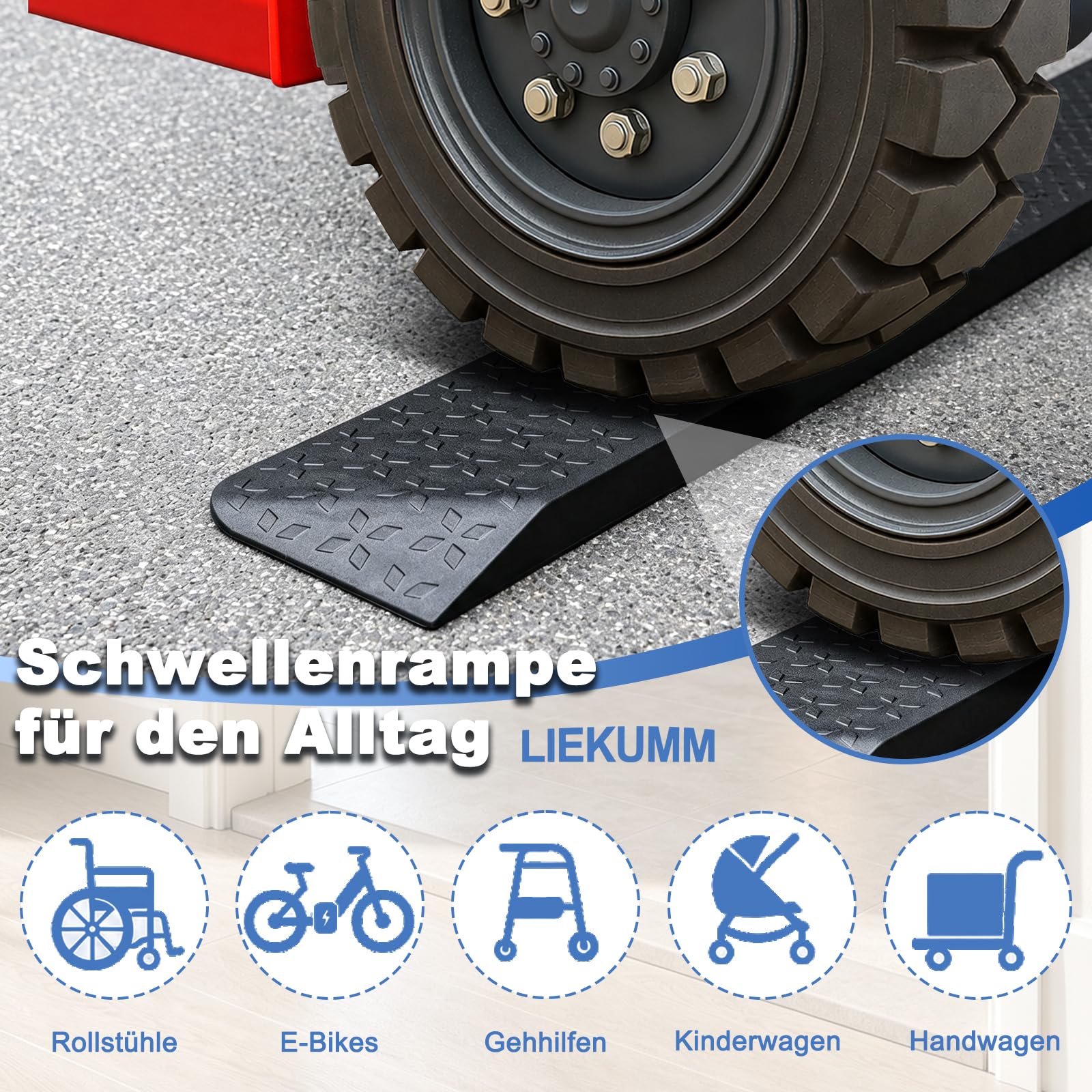 LIEKUMM Gumowa rampa progowa o wysokości 3,8 cm, szer. 109 cm, nośność 1000 kg, rampa progowa, dla wózków inwalidzkich, do wózków inwalidzkich, do wózków inwalidzkich, skuterów, elektrycznych wózków