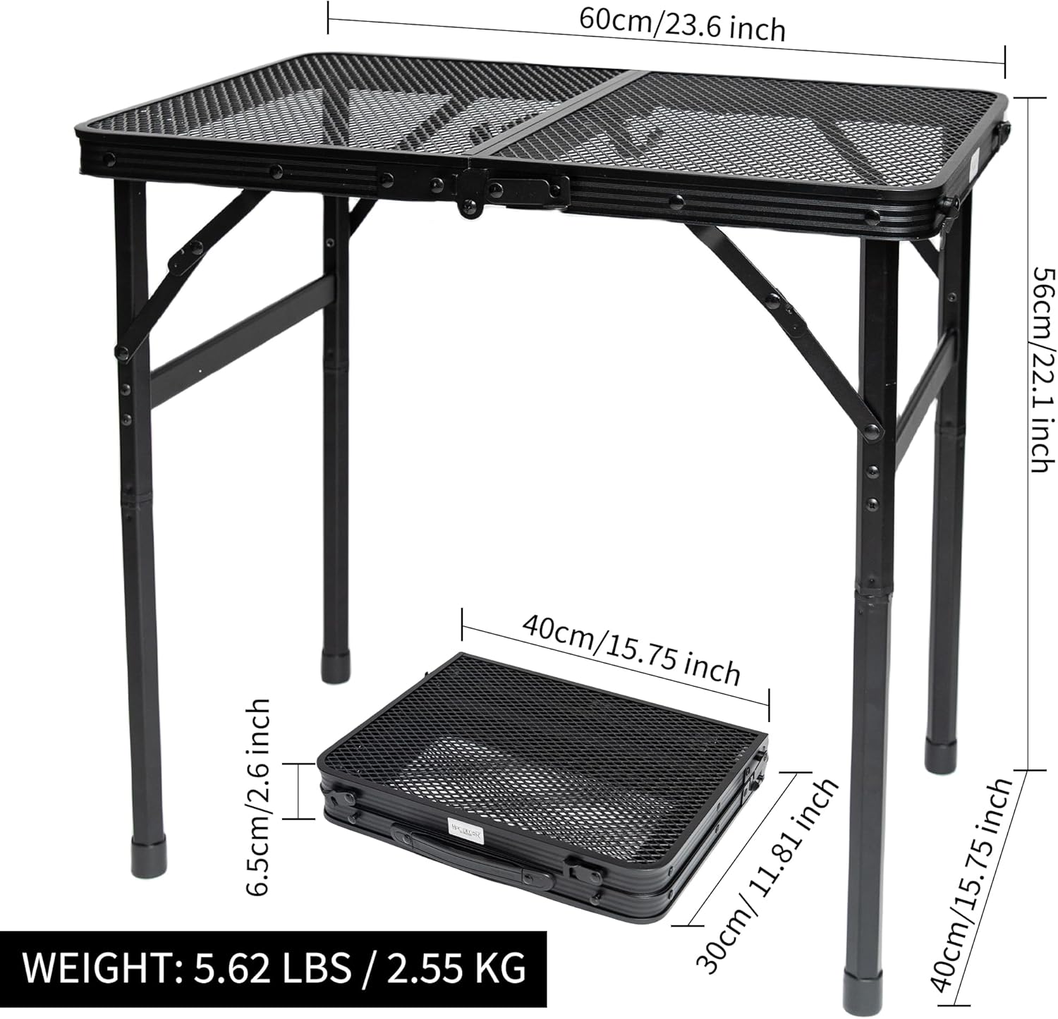 HPC Decor Folding Grill Table-Camping Table with Mesh Desktop,Portable Picnic Table with Carry Handle,27/56cm Height Adjustable Metal Table-Outdoor Grill Table,Folding Table for Outside Inside Use.