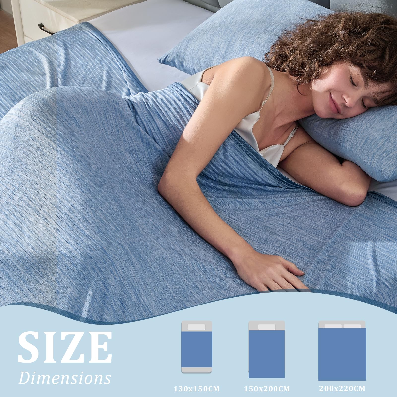 VK·LIVING Coperta refrigerante estiva double face con arc-chill giapponese 3.0 Q-Max ≥0,5, leggera, traspirante, rinfrescante, per letto, divano, viaggio, adulti, bambini, 200 x 220 cm, blu