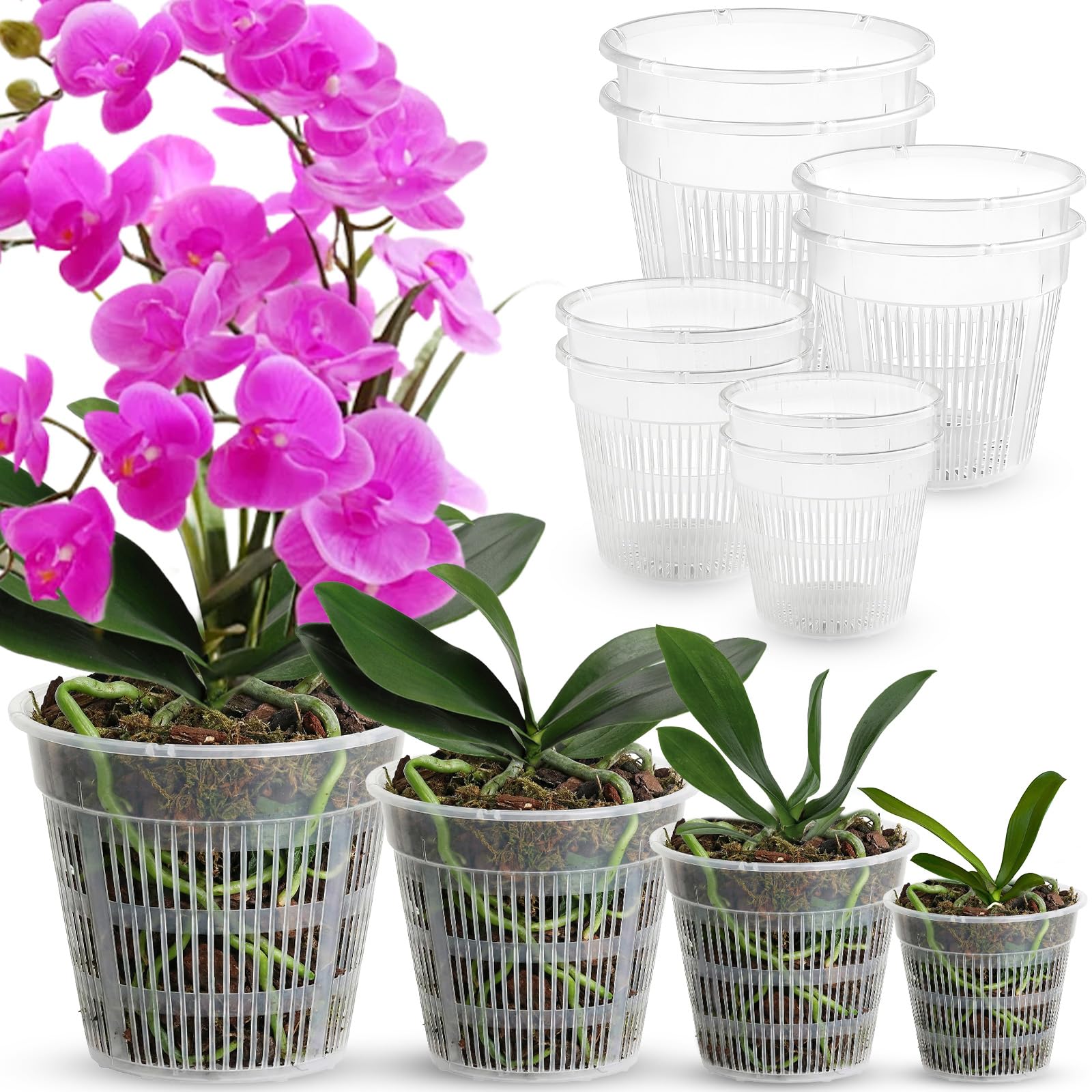 sturiz 10pcs Orchid Pots Clear Plastic Plant Pots With Drainage Orchid Plant Pot with Holes or Orchids Repotting Kit Succulents Nursery Container for Root Growth Houseplants (11cm/14cm/16cm/19cm)