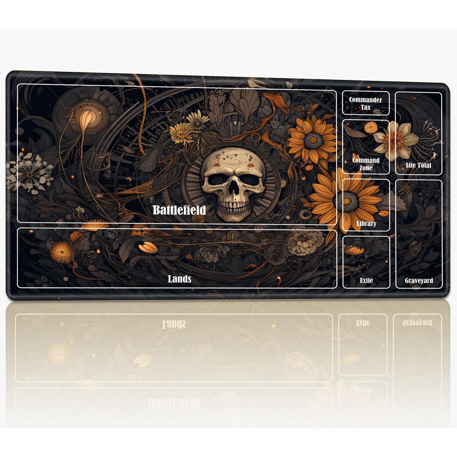 Playmat with Zones for MTG Magic The Gathering, 24 x 14 inches Stitched TCG Card Play Mat Commander Board Game Mats Smooth Rubber Surface Battle Game Desk Mat, Sunflower Skull — image 1
