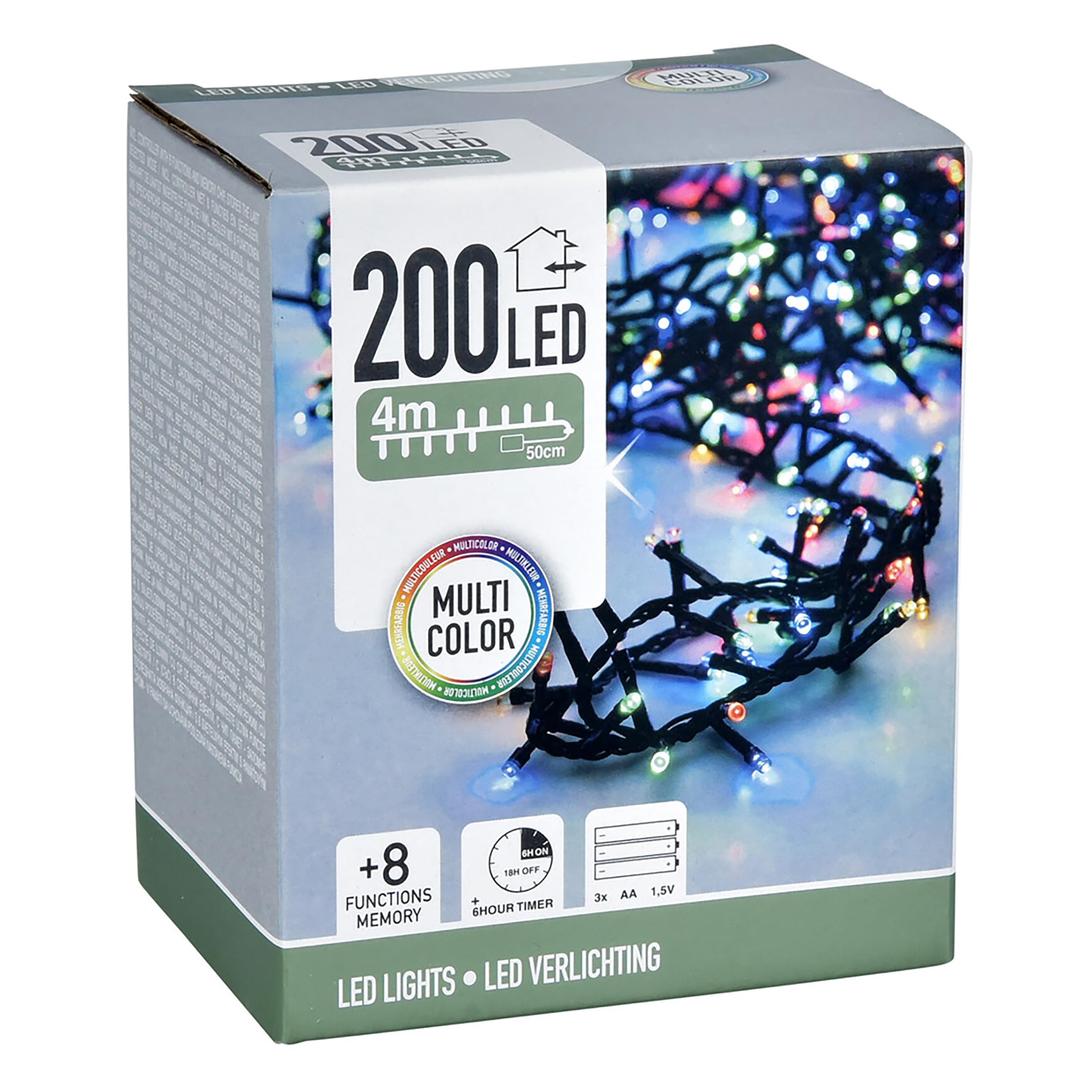 LED Lichterkette bunt mit 200 LEDs, 4 m Länge, 8 Leuchtfunktionen, Timer, Speicherchip – Innen/Außen