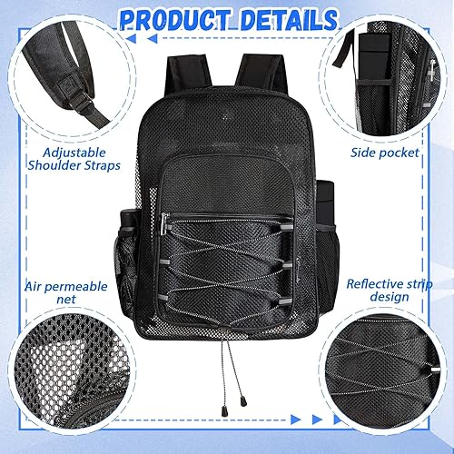 Vista 3 de Silkfly 6 mochilas de malla resistente a granel, bolsas escolares de malla transparente semitransparente con correas elásticas ajustables y cómodas
