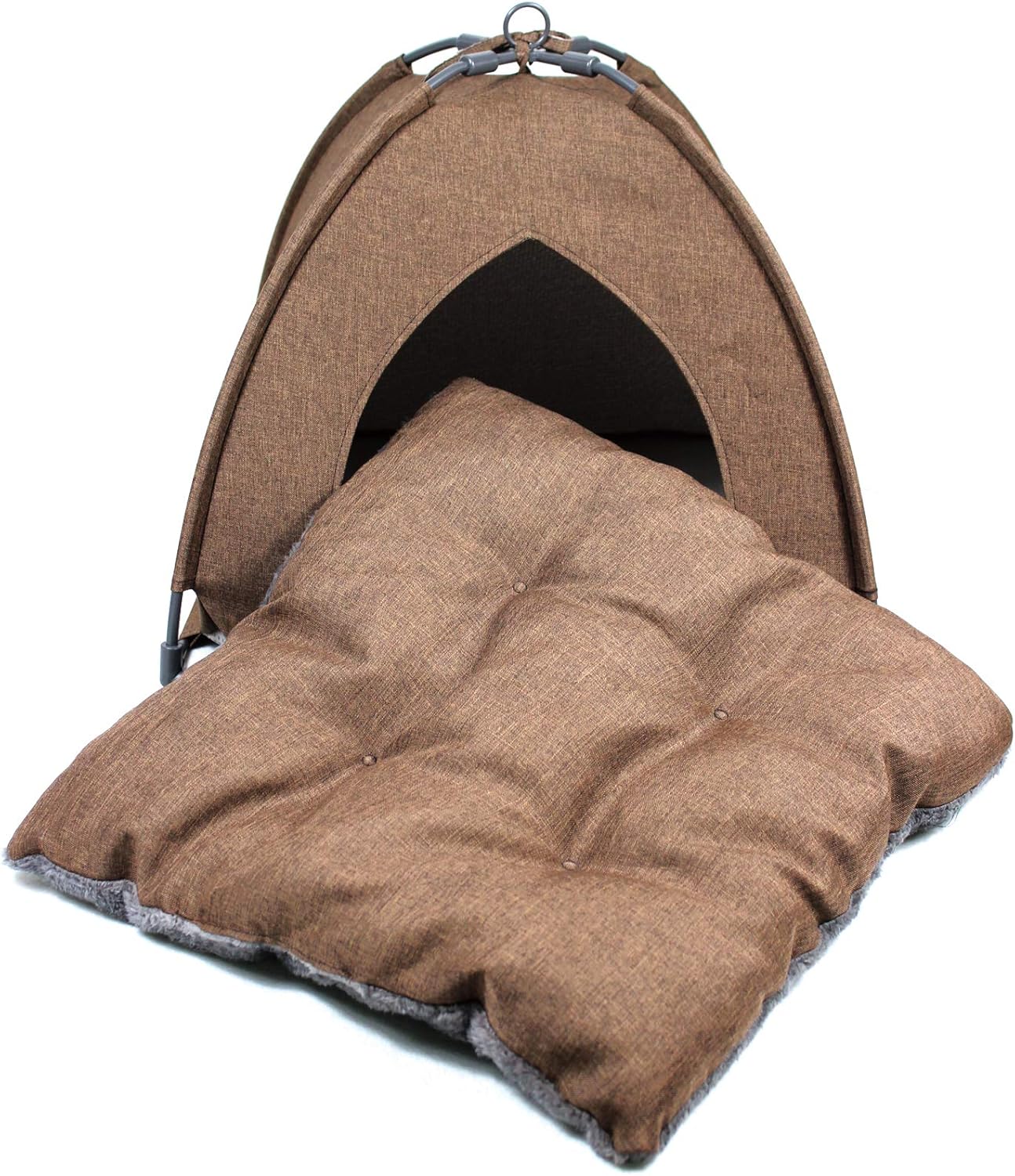 Winsterch Cat Bed Cave for Indoor Cats, Small Pet Tent Cave for Cats, Kittens, and Small Dogs, Warming Cat House with Removable Washable Cushion (18.5'‘ x 18.5’' x 15.8'', Brown)