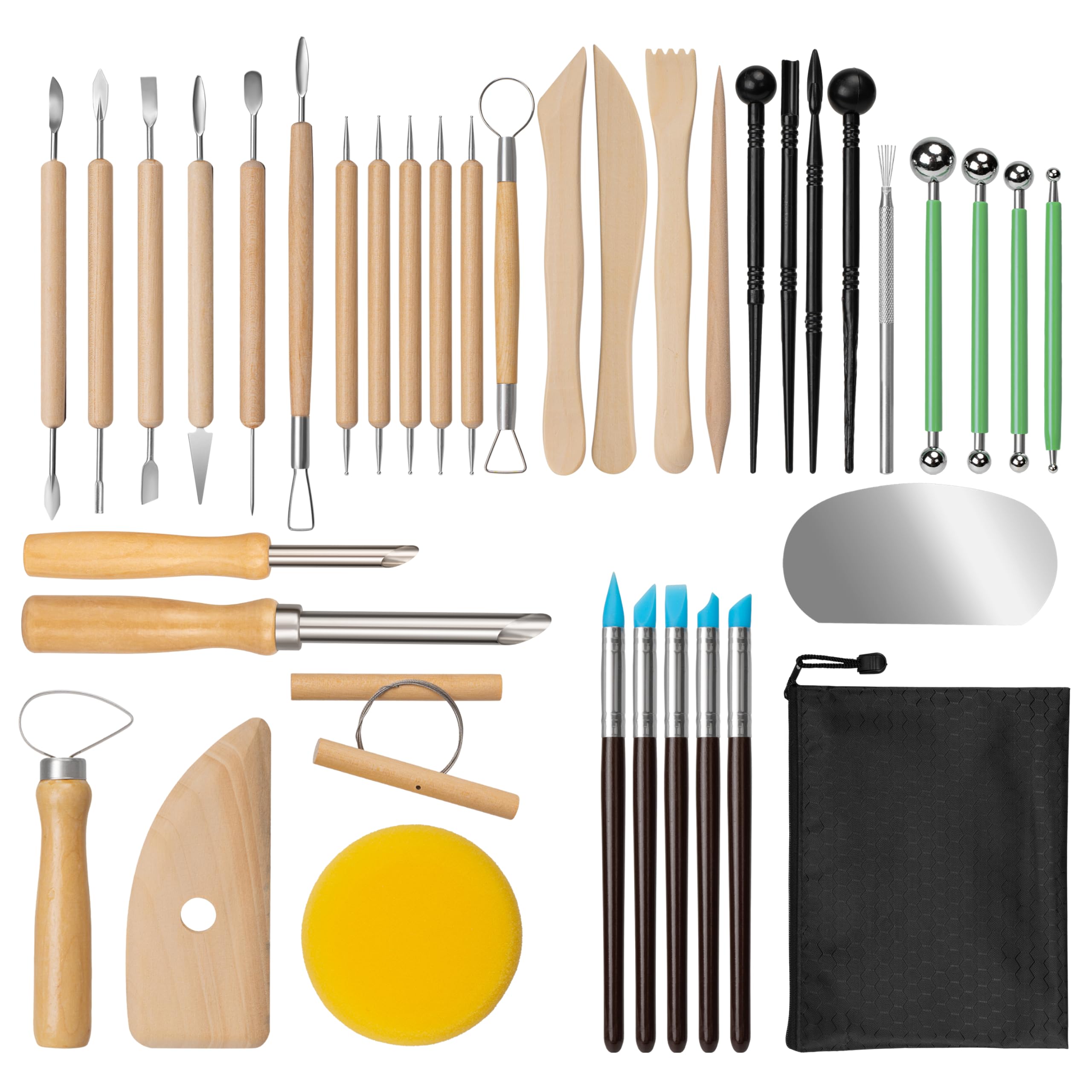 Amrules Herramientas de cerámica, juego de 38 herramientas de escultura de arcilla polimérica, kit de cerámica para principiantes, adultos, manualidades de cerámica, tallado, dibujo, moldeado
