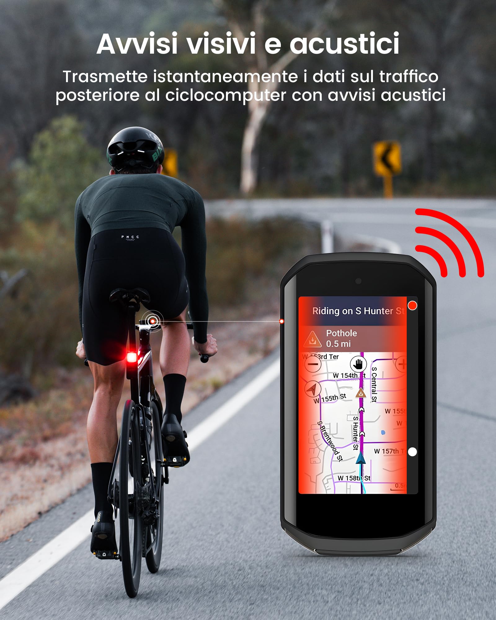 RAVEMEN NT201 Fanalino Radar Posteriore per Bicicletta, 80 Lumen Grandangolare Posteriore Luce con Avviso Visivo e Acustico per la Guida Notturna in Città compatibile con ANT+