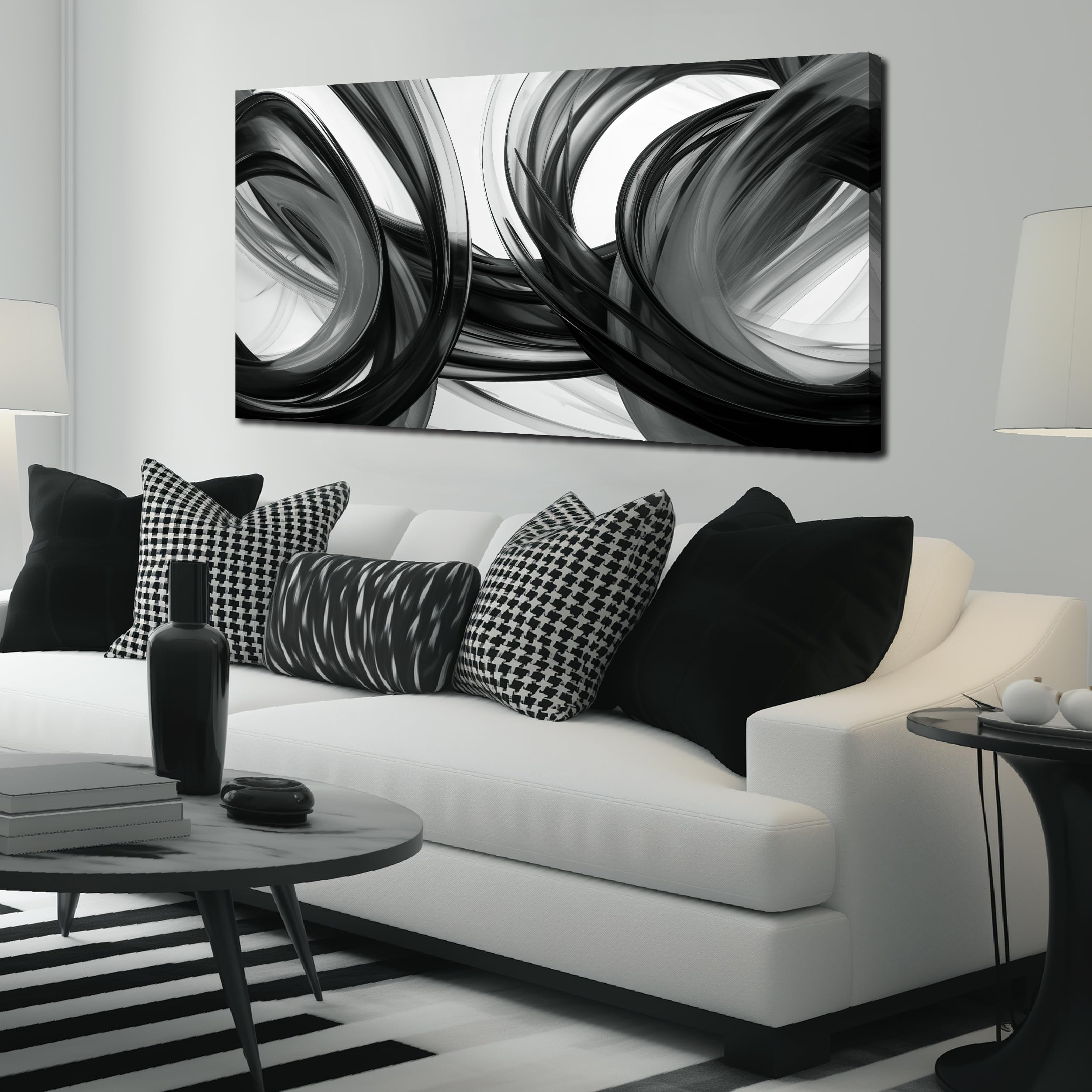 MDHKVPM Black and White Wall Art for Living Room Abstract Wall Decor for Bedroom Gray Home Office Decor Ready to Hang 24 x 48 Inch