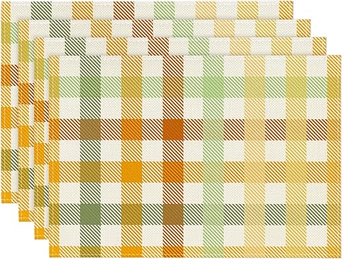 Artoid Mode Juego de 4 manteles individuales de cuadros de búfalo amarillo naranja de 12 x 18 pulgadas para decoración de fiestas, cocina, comedor