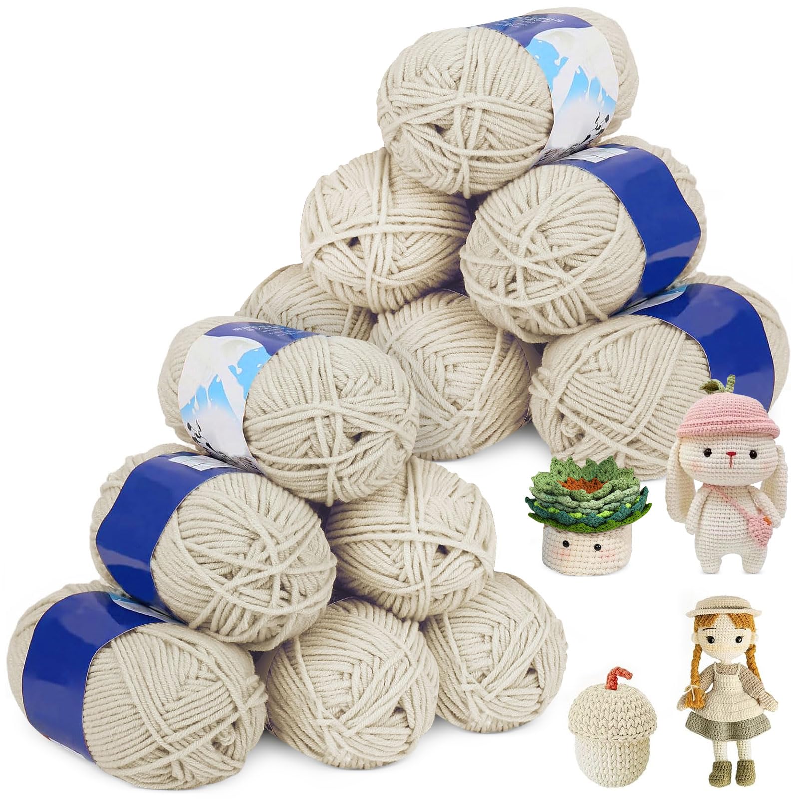 Wolle zum Häkeln, 12 x 50g Häkelgarn, Beige Wolle zum Strick