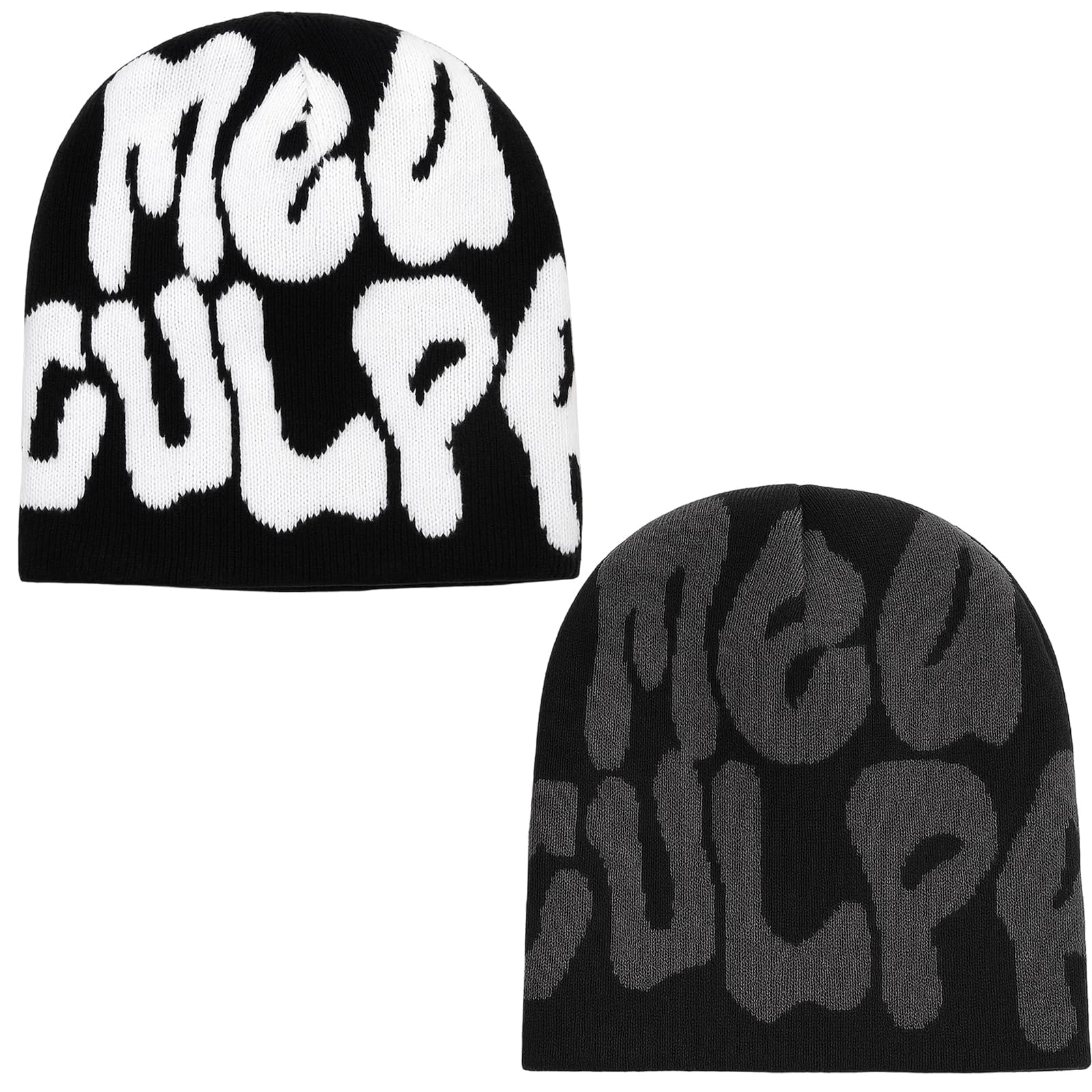 2 pezzi Y2K Beanie, berretto alla moda, MEA Culpa, berretto caldo per attività all'aperto e streetwear, accessorio streetwear, nero e grigio