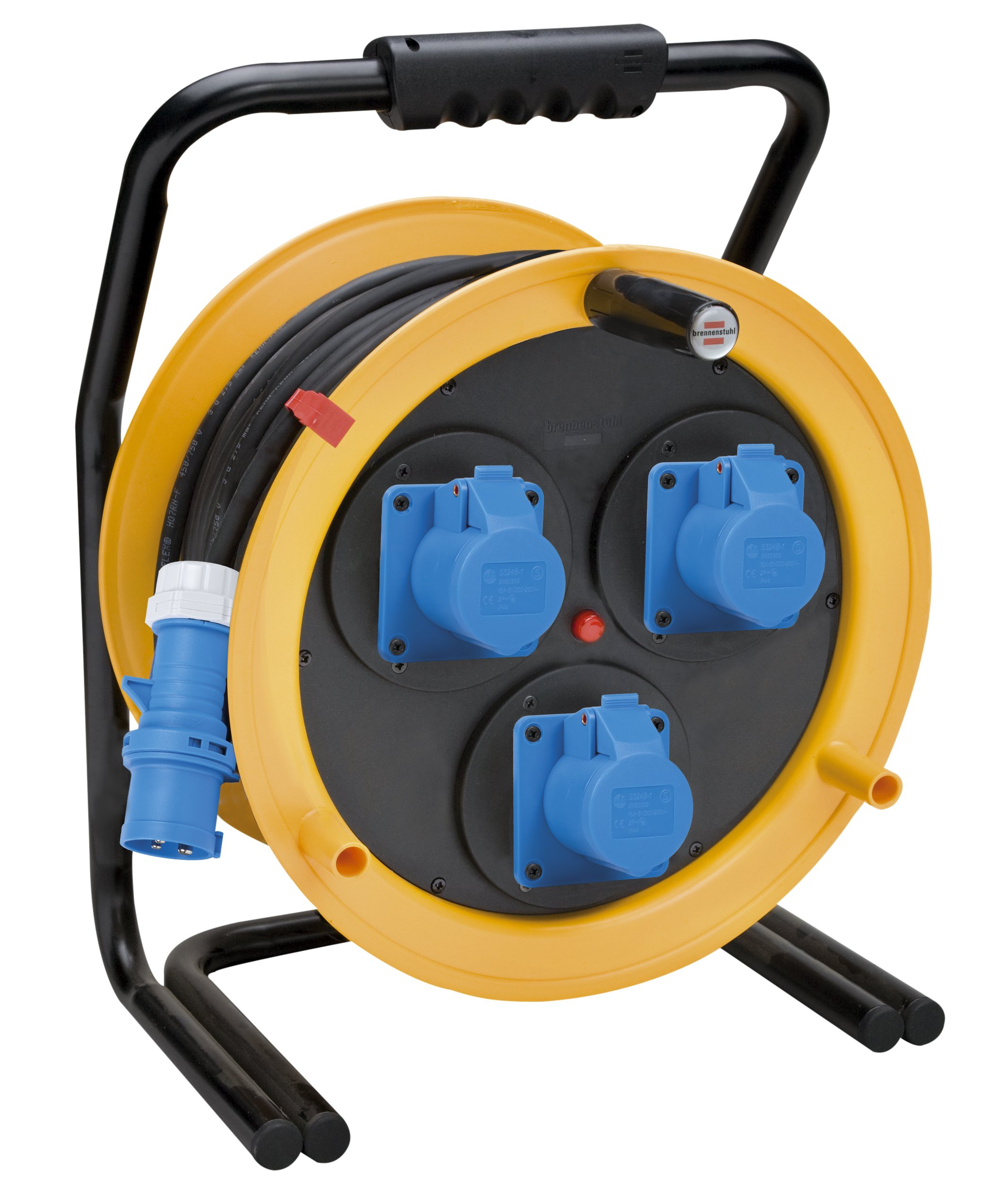 Brennenstuhl 1319036 Avvolgicavo Industriale 50 M Brobusta Cee 3, Cavo Cantiere, Spina Cee 3 Poli 230V, Prese Autochiudenti (3 Cee 3 Poli) Ip44, Giallo