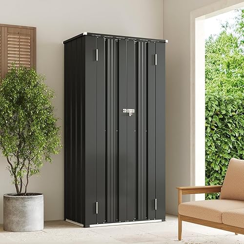 Aoxun 22 Cu.Ft Outdoor Storage Cabinet, Metal Garden Shed with 3 Layers & 2 Removable Shelves, Indoor/Outdoor Waterproof Shed for Garage, Porch (Black)