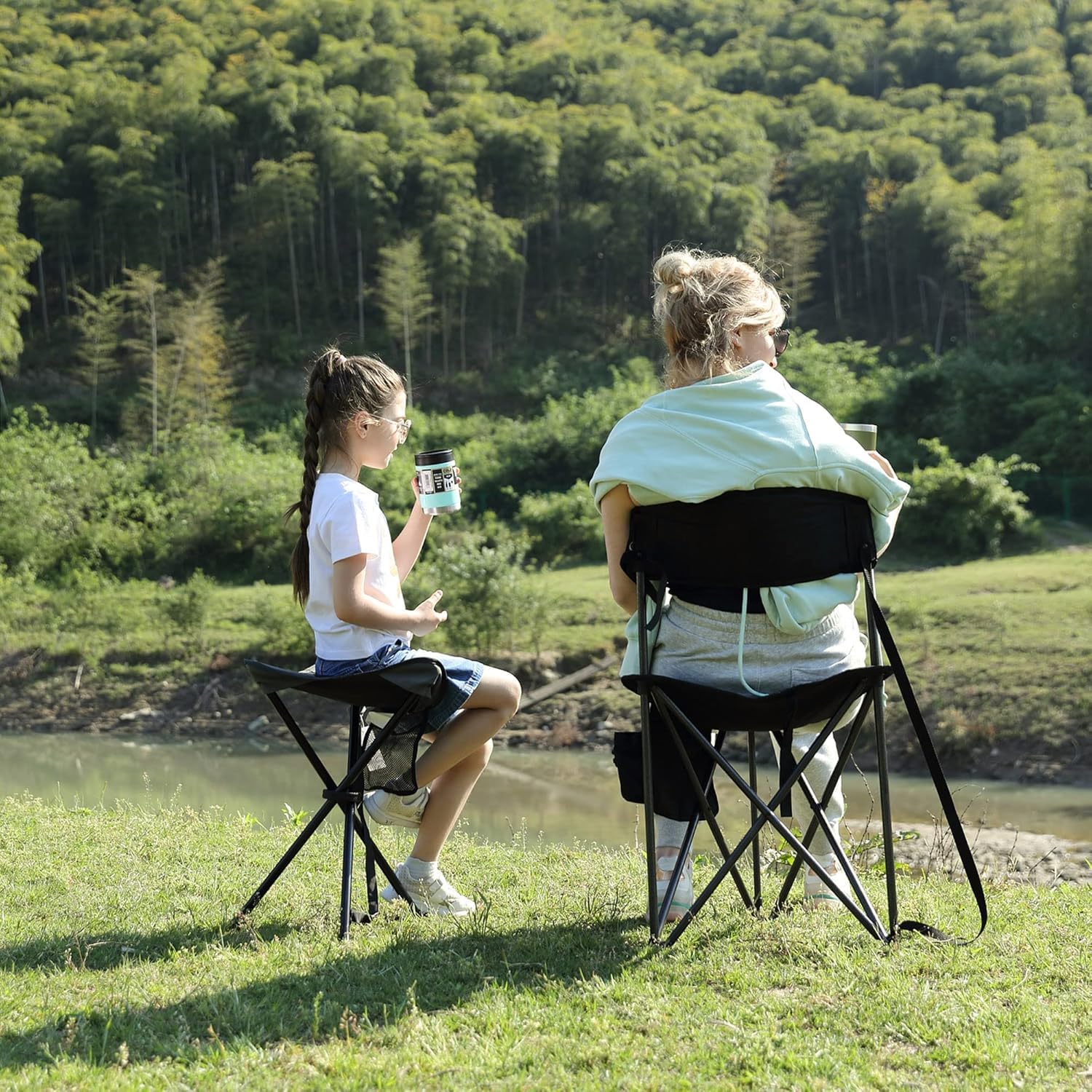 Portal Sgabello da campeggio pieghevole con schienale, portatile, piccola sedia per adulti, sgabello pop up, sedile da viaggio, alto e leggero, per escursionismo, escursionismo, festival, pesca,