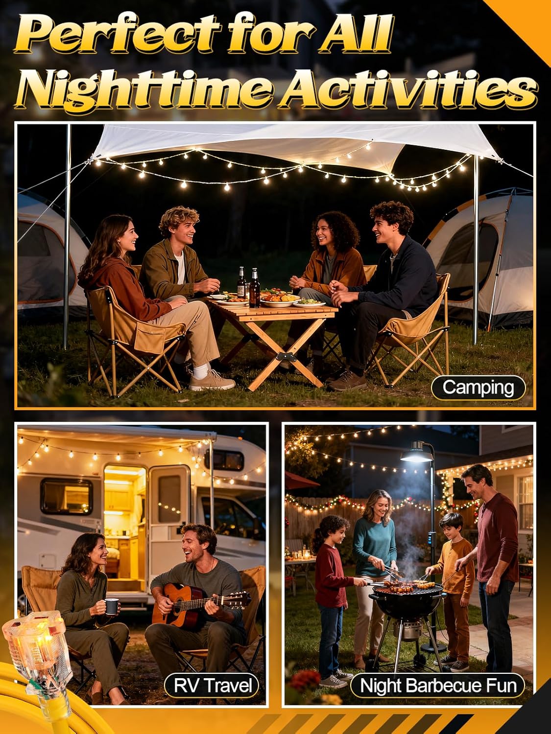 Lighted End Outdoor Extension Cord Waterproof -16AWG, 3 Prong, 13A, 1625W, Flexible Yellow Power Extension Cord for Outsides, 50ft