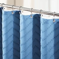 Vista 12 de Dynamene - Cortina de ducha, tela bohemia con rayas con chebrón en relieve, cortina para decoración de baño, hotel y spa, juego de cortina con Azul
