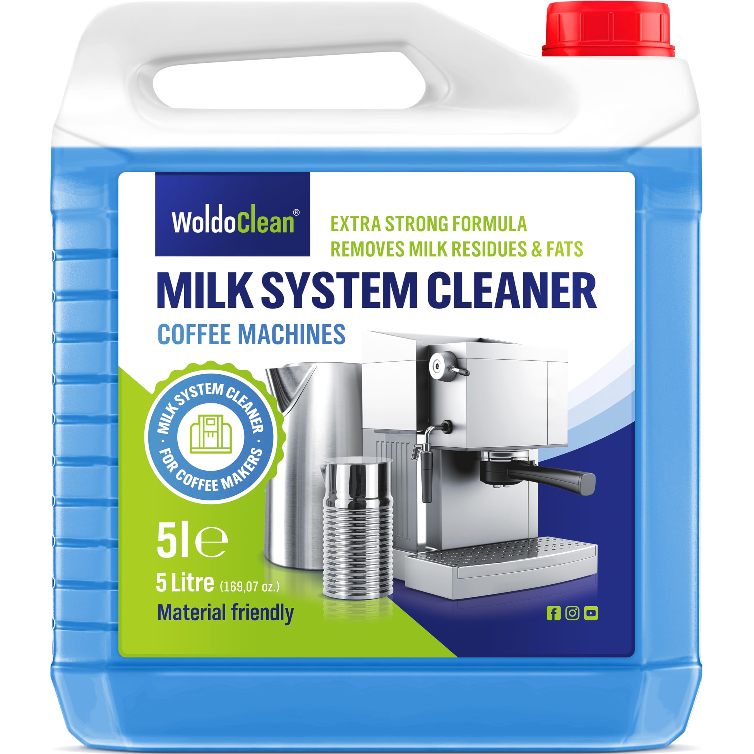WoldoClean Nettoyant Système Lait pour Machine à Café 5L - Concentré Spécial, Élimine Graisses & Protéines de Lait, Universellement Compatible