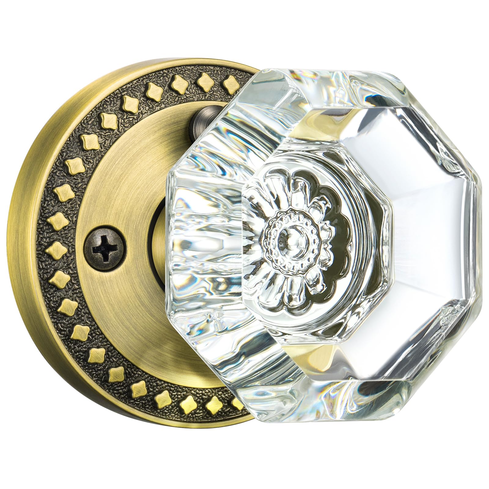 Antique Crystal Door Knob Interior, Octagon Glass Door Knob, 1Pack