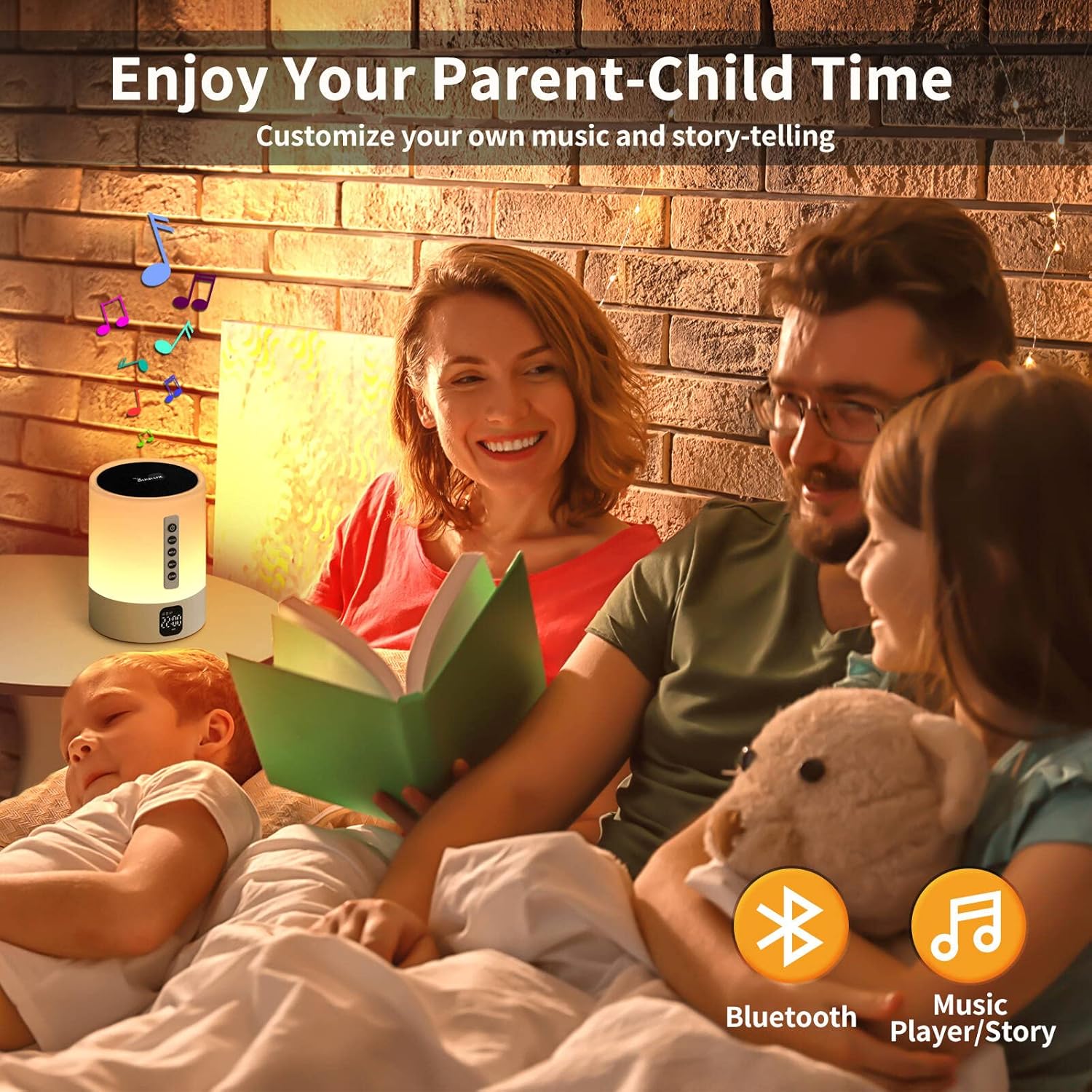 Alarm Clock Night Light Bluetooth Speaker, Juylux Bedside Lamp with Smart Touch Sensor for Kids Boys Girls Teens, Sleeping Helper with Dimmable 48 RGB Color Changing, MP3 Player with Micro SD/U Disk