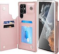 Vista 28 de VANAVAGY Funda compatible con Galaxy S22 Ultra tipo cartera con bloqueo RFID, piel sintética, cierre magnético, función atril y función atril