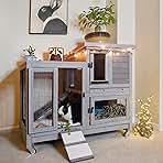Aivituvin Rabbit Hutch Large Wooden Bunny House Guinea Pig Cages on Wheels, Two Trays, Indoor Outdoor