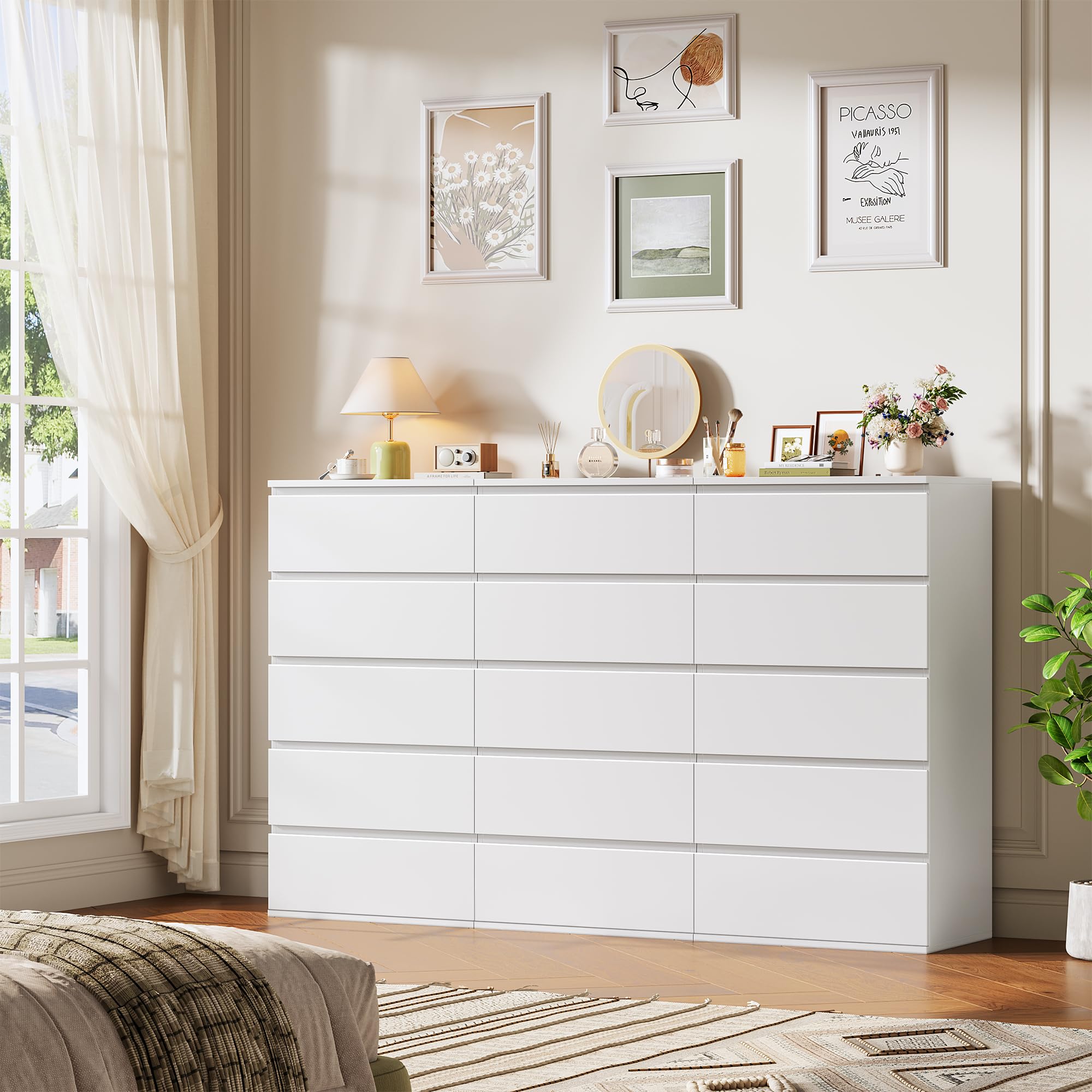 FOREHILL 100cm Cómoda Dormitorio con 5 Cajones, Sinfonier Alto | Cajonera de Almacenaje, Cómoda Blanca para Dormitorio, Cajonera de Almacenaje de Madera para Oficina Habitación 55×33×100cm