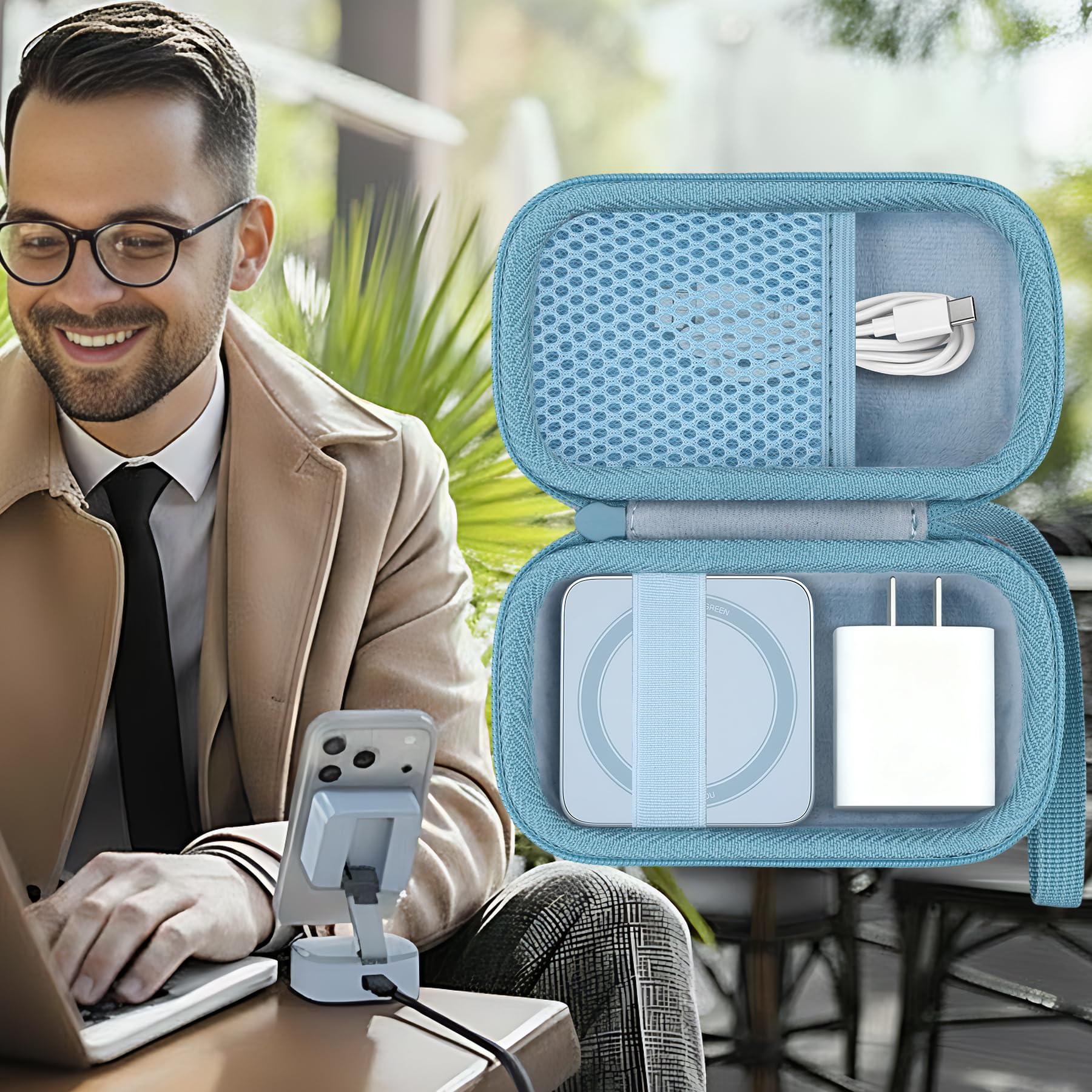 Aenllosi do UGREEN MagFlow 2 w 1 podróżny twardy futerał ochronny Qi2 25 W stacja ładująca z magnetyczną ładowarką bezprzewodową Magsafe, niebieski (tylko etui)