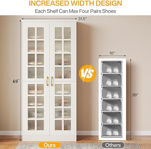 Miniatura 2 de Tribesigns Zapatero de 71 pulgadas de alto con puertas, almacenamiento de zapatos de 8 niveles con estantes ajustables, moderno organizador de