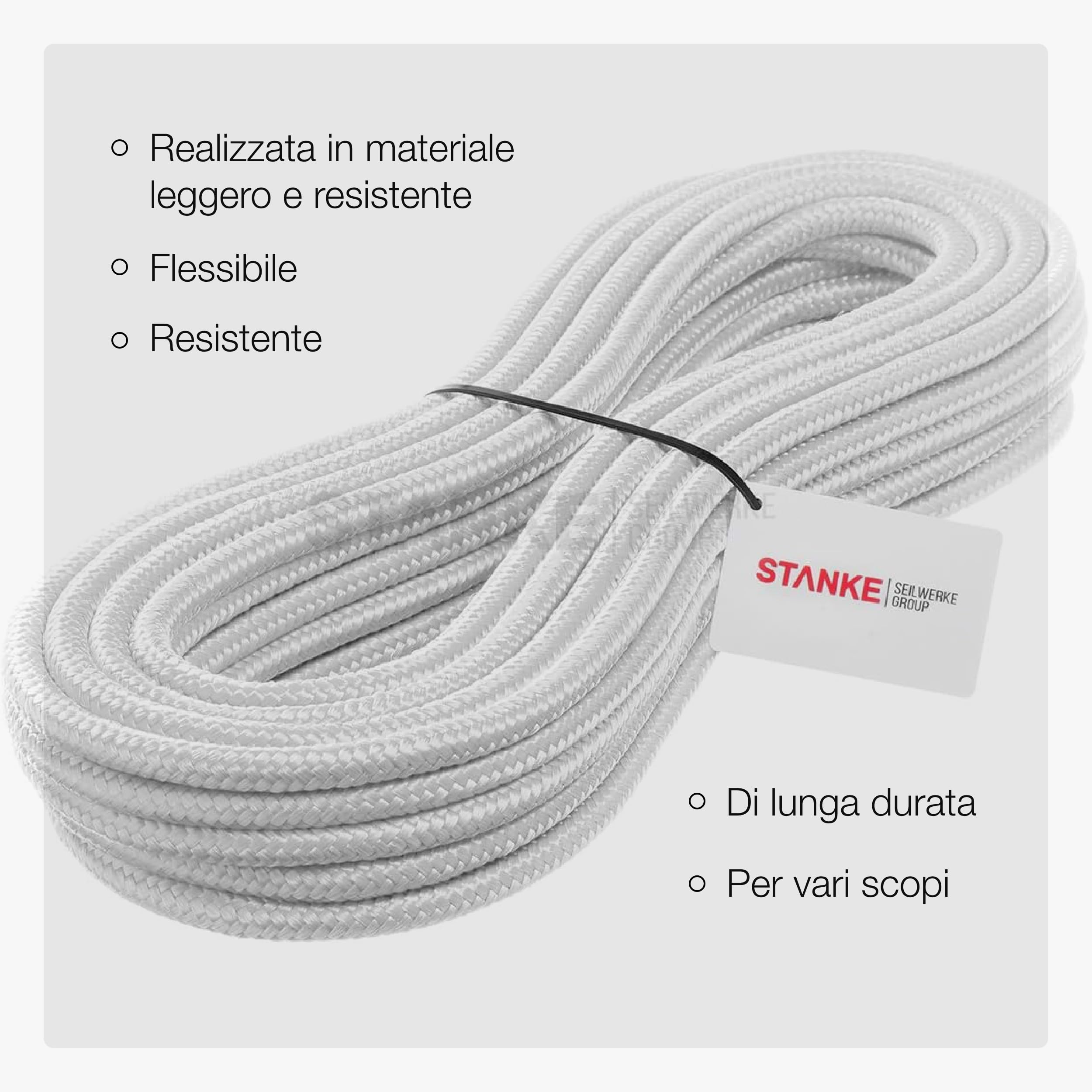 Seilwerk STANKE Corda polipropilene bianco 12mm 100m - Cavo stendibiancheria, per stendere il bucato esterno - Corda per attaccare la tenda, pesca, campeggio