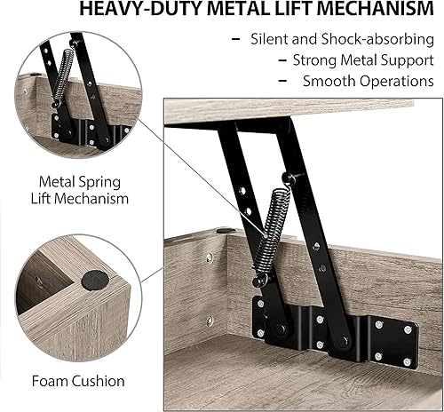 Miniatura 7 de LBONG Mesa de centro elevada con compartimento oculto y estante de almacenamiento con estante inferior mesa de comedor en sala de estar sala de