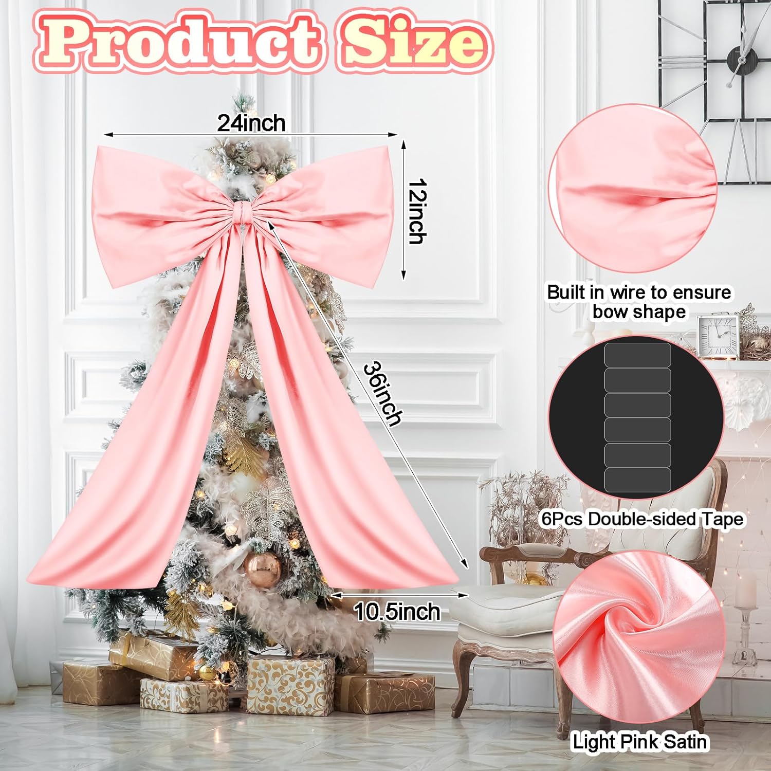 Pink Large Bow Decor Big Bow Coquette Birthday Decoration for Room Giant Satin Ribbon Tie for Party Backdrop Wedding Bridal Shower Valentine's Day Wall Hanging Decor (24 x 36 Inches) - Image 2