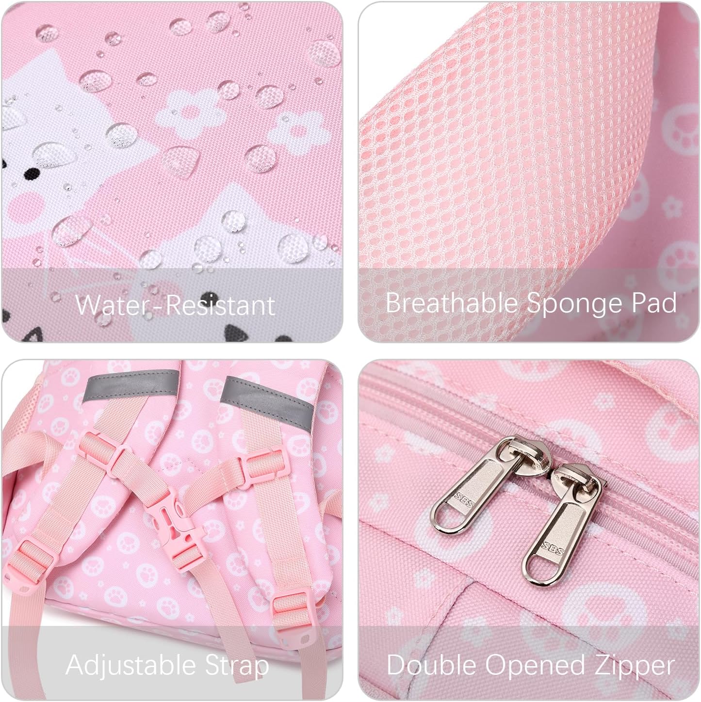 abshoo Cute Cat School Backpack For Girls Elementary Kindergarten Kids School Bag (Cat Pink A) - Image 5