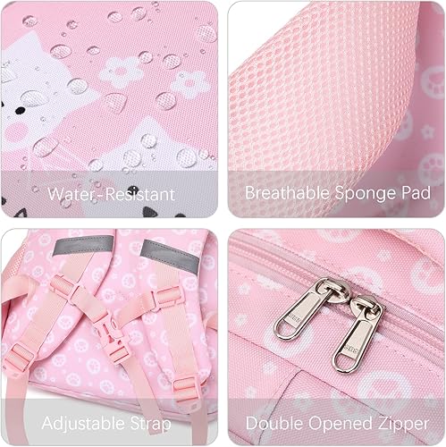 Miniatura 5 de abshoo Mochila escolar de gato lindo para niñas, escuela primaria de jardín de infantes (rosa gato, A)