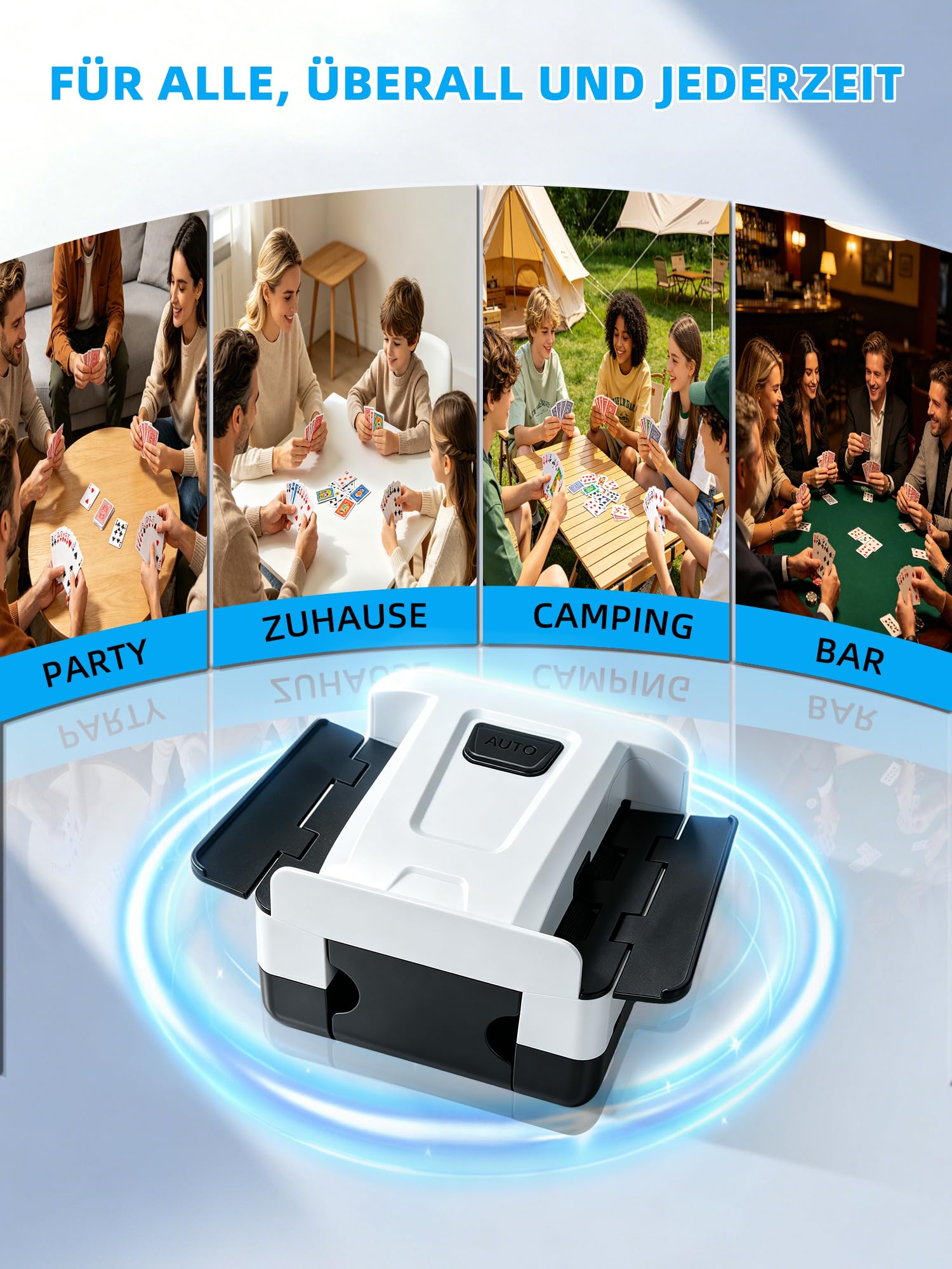 Sentoo Mélangeur de cartes silencieux et rechargeable pour 2 jeux de cartes, 2000 mAh, mélangeur électrique automatique pour jeux de cartes, Texas Hold'em, poker, jeux de cartes à domicile, Blackjack
