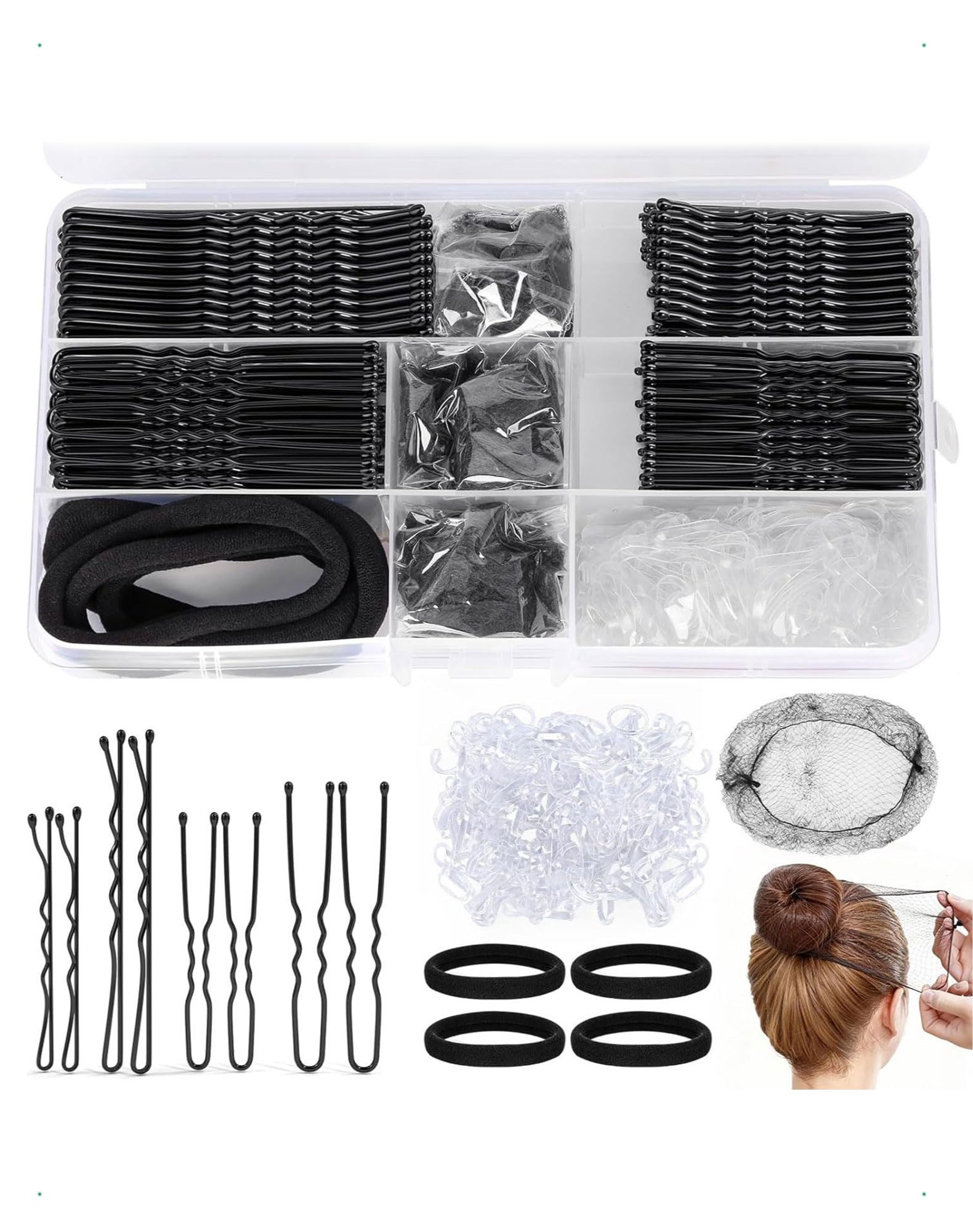 300 piezas de horquillas para mujer, horquillas metálicas, 5 cm, 6 cm, 7 cm, pinzas para moños, accesorios invisibles cabello, tiras transparentes cabello, con caja de almacenamiento, doradas — view 11
