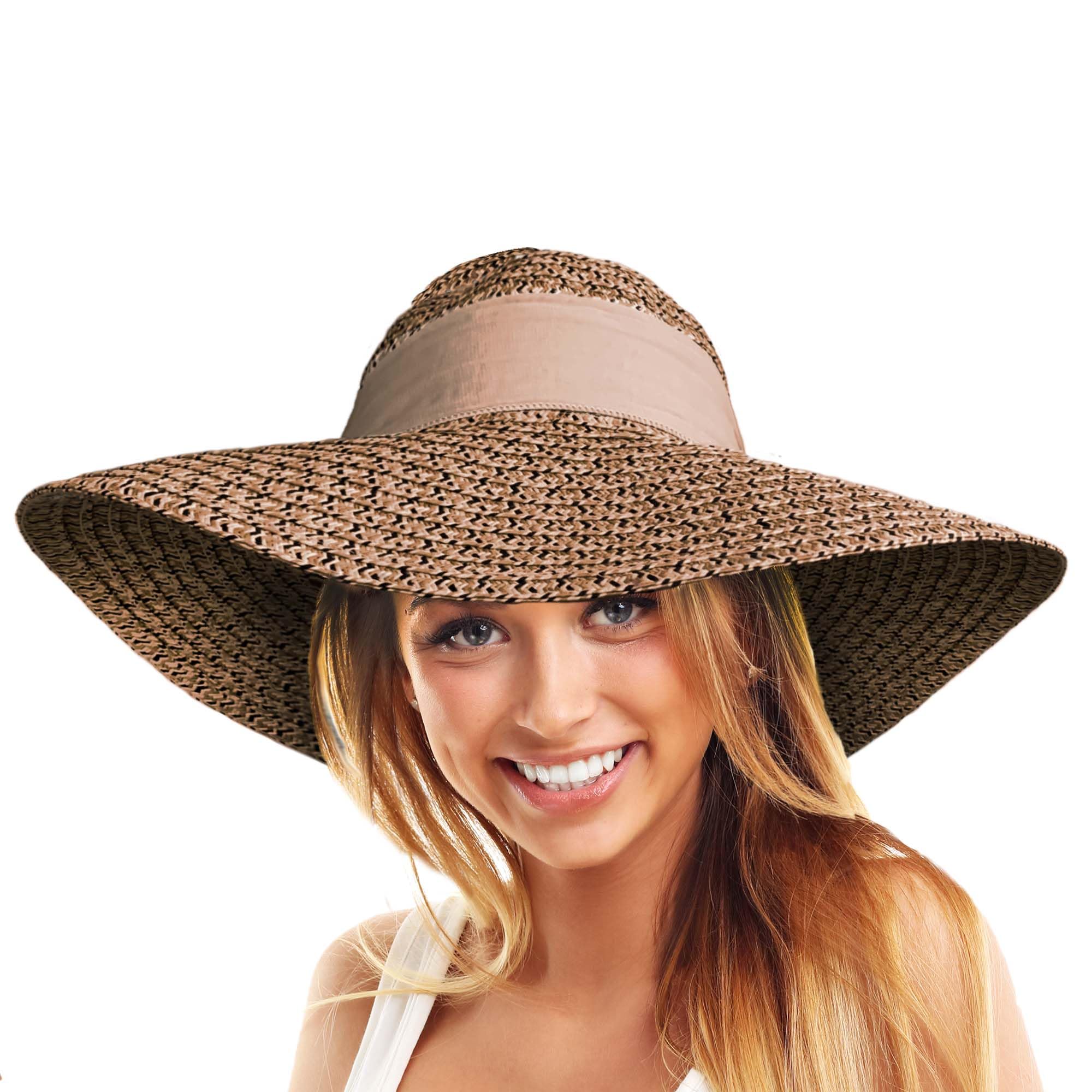 Toskatok Women's Tan Wide Brimmed Floppy Straw Hat (Tan)