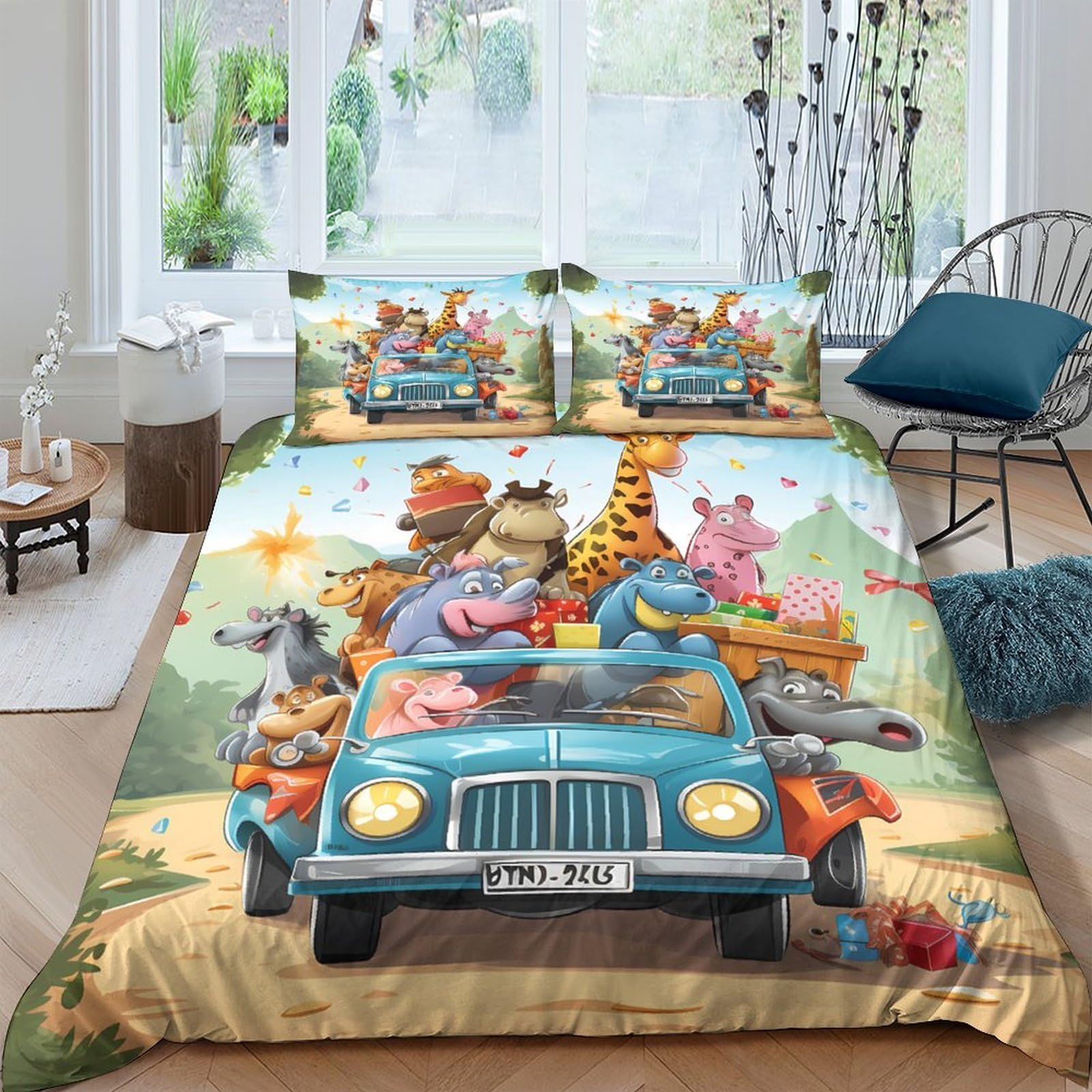 Ctjqhvkz Style-1 3D Printed Animal Car Fitted Sheet Microfiber Soft Breathable Safari Adventure Bed Cover For Bedroom Dorm Guest Room Decor Single（135X200cm）