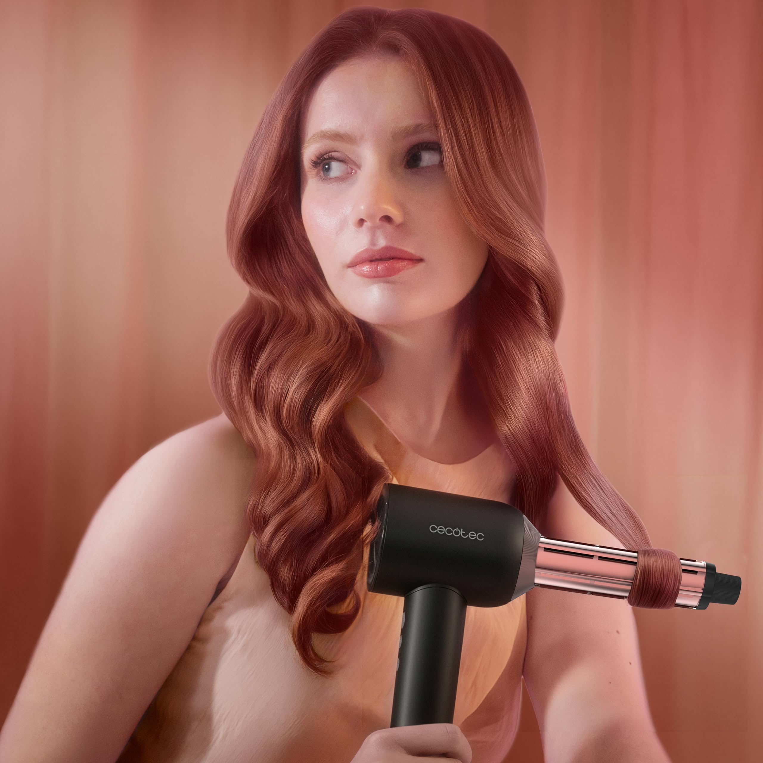 Cecotec Secador de Pelo con Tecnología de Plasma DryGlam Waves Black. 1600W, 110000 RPM, Motor Brushless, Cabezales con Efecto Coanda, Pantalla Digital, Control Inteligente del Calor, Función Memoria
