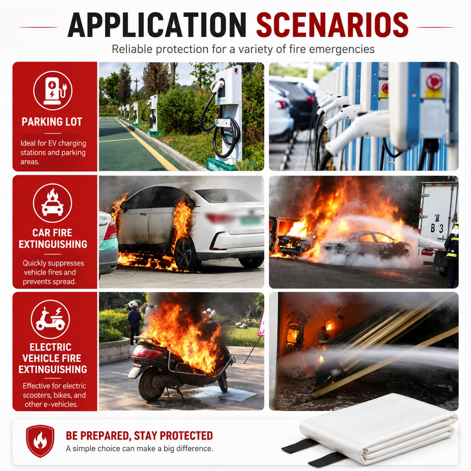 Mantas Ignífugas De Emergencia para Coches, Manta De Extinción De Incendios De Emergencia, Resistente Al Calor 800°C, 4×6m / 6×8m / 6×9m, para Coches, Garajes 4 * 6m/13 * 20ft