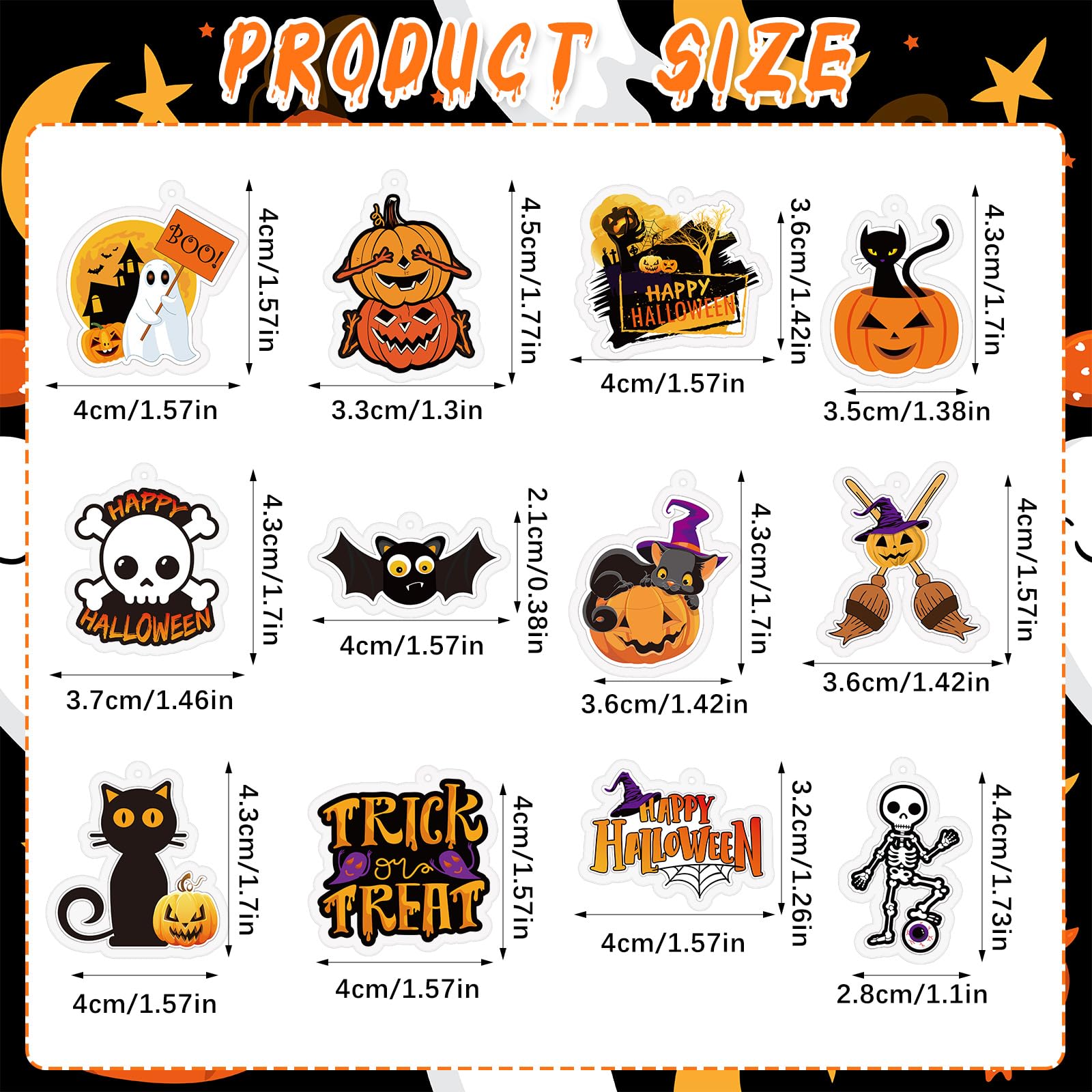 Kigeli 60 llaveros de Halloween, accesorios de Halloween, llavero acrílico de Halloween a granel, llavero colgante para hombres y mujeres, llaveros y llaveros para Halloween, joyería de regalo,