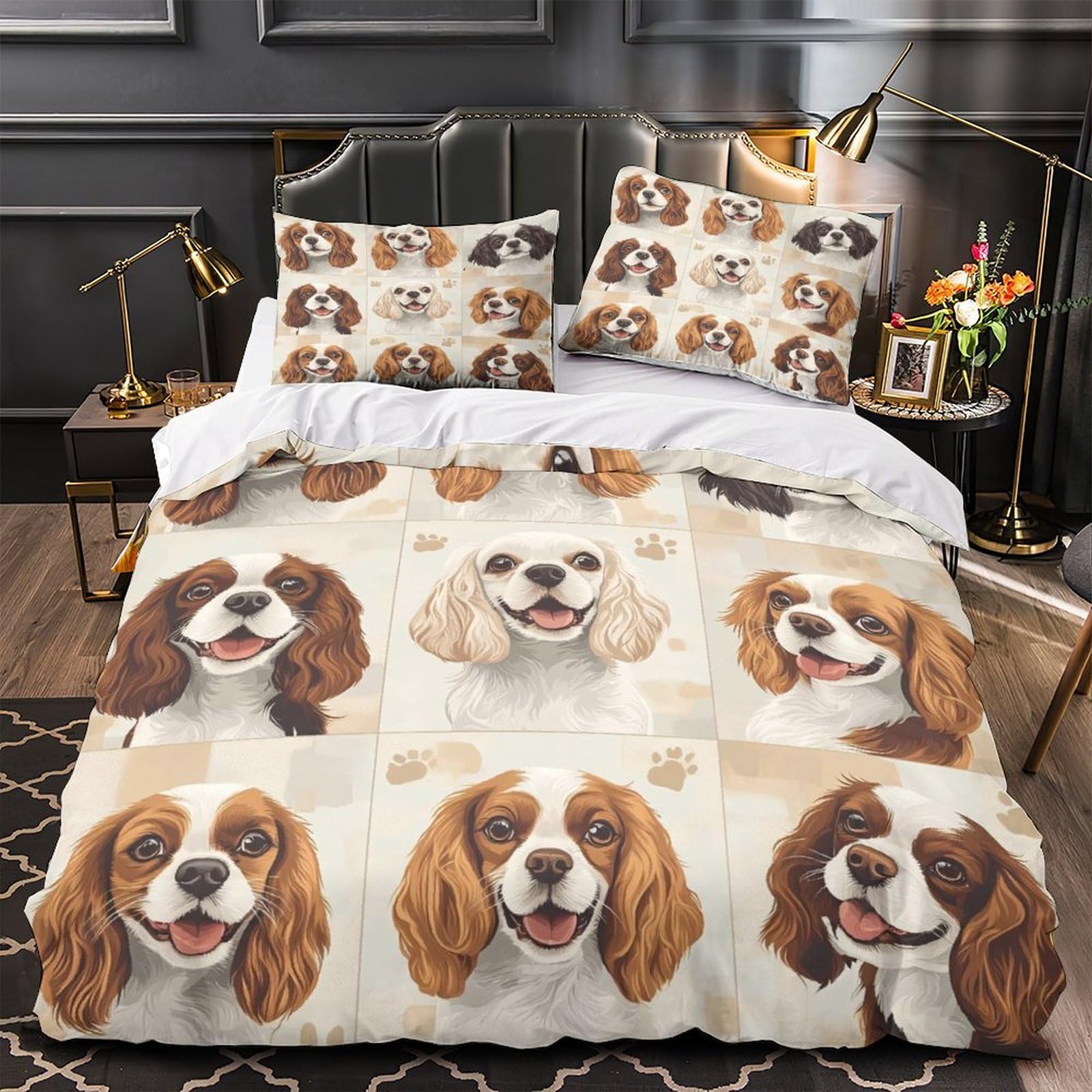 Parure Cavalier King Charles : le cadeau idéal en microfibre lit simple